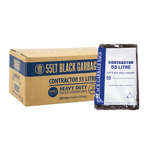 Heavy Duty 55L Black Trash Bags for Contractors - Extra Thick Garbage Bags for Construction Sites, Home Renovation & Outdoor Cleaning