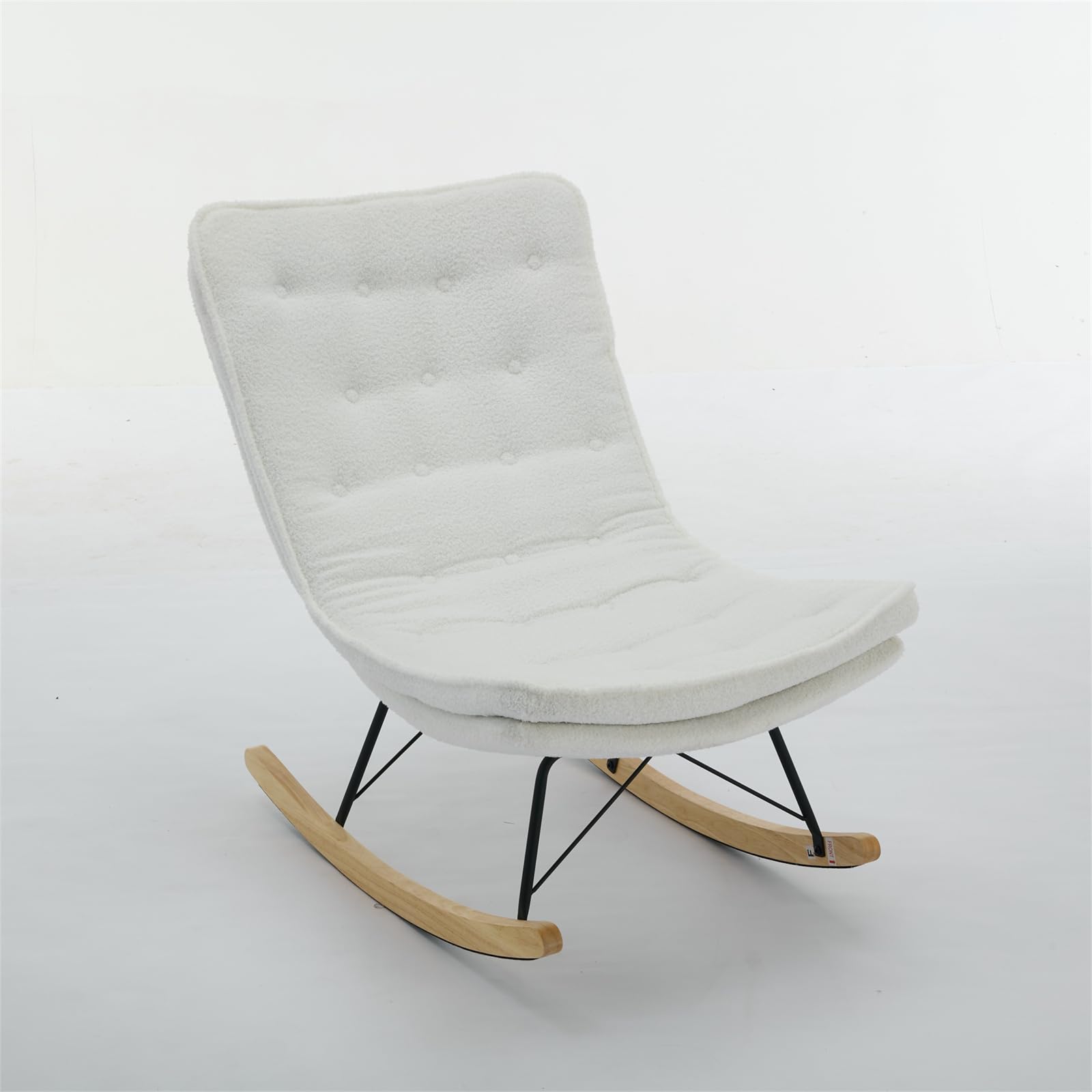 Modern Lazy Rocking Chair - Comfortable High Back Lounge Glider with Padded Seat, Stylish Accent Chair in Soft Linen Fabric (Cream) - Perfect for Living Room, Bedroom, Nursery or Office Relaxation