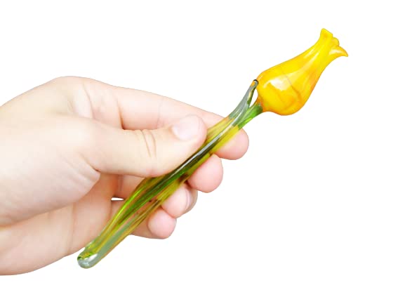 Handmade Orange Glass Rose Figurine - Elegant Blown Glass Flower for Vase Decoration, Romantic Gift for Mom, Wife & Lover (Long Stem) | Perfect for Valentine's Day, Anniversary & Home Décor