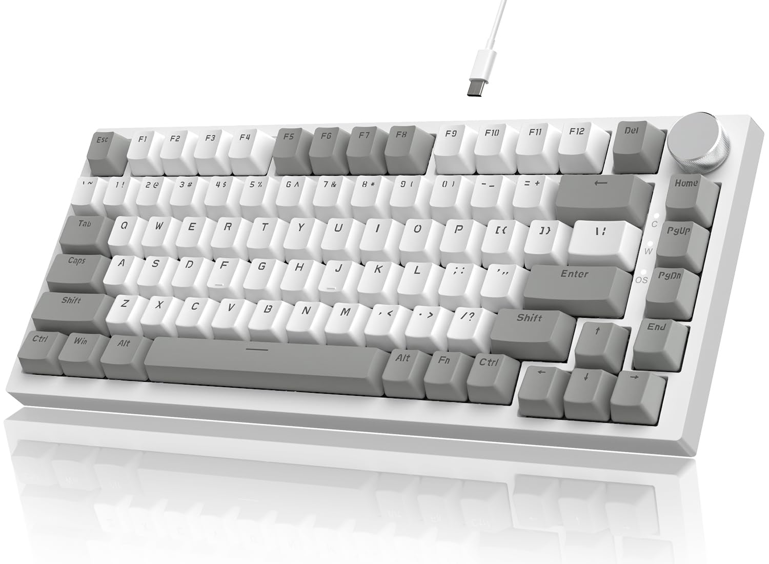 AJAZZ AK820 75% ANSI Mechanical Gaming Keyboard - 81 Keys, Hot-Swap Red Switches, White Backlight, Wired USB for PC/MAC (Gray & White) | Perfect for Esports, Office Work & Typing Enthusiasts