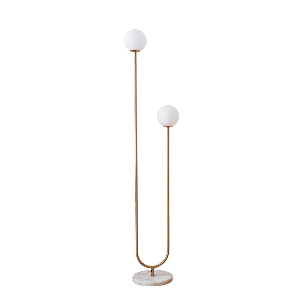 Modern LED Floor Lamp with Double Head & Round Glass Shade - Minimalist Wrought Iron Standing Light for Bedroom, Living Room, Study - Perfect Ambient Lighting for Reading, Relaxation & Home Decor