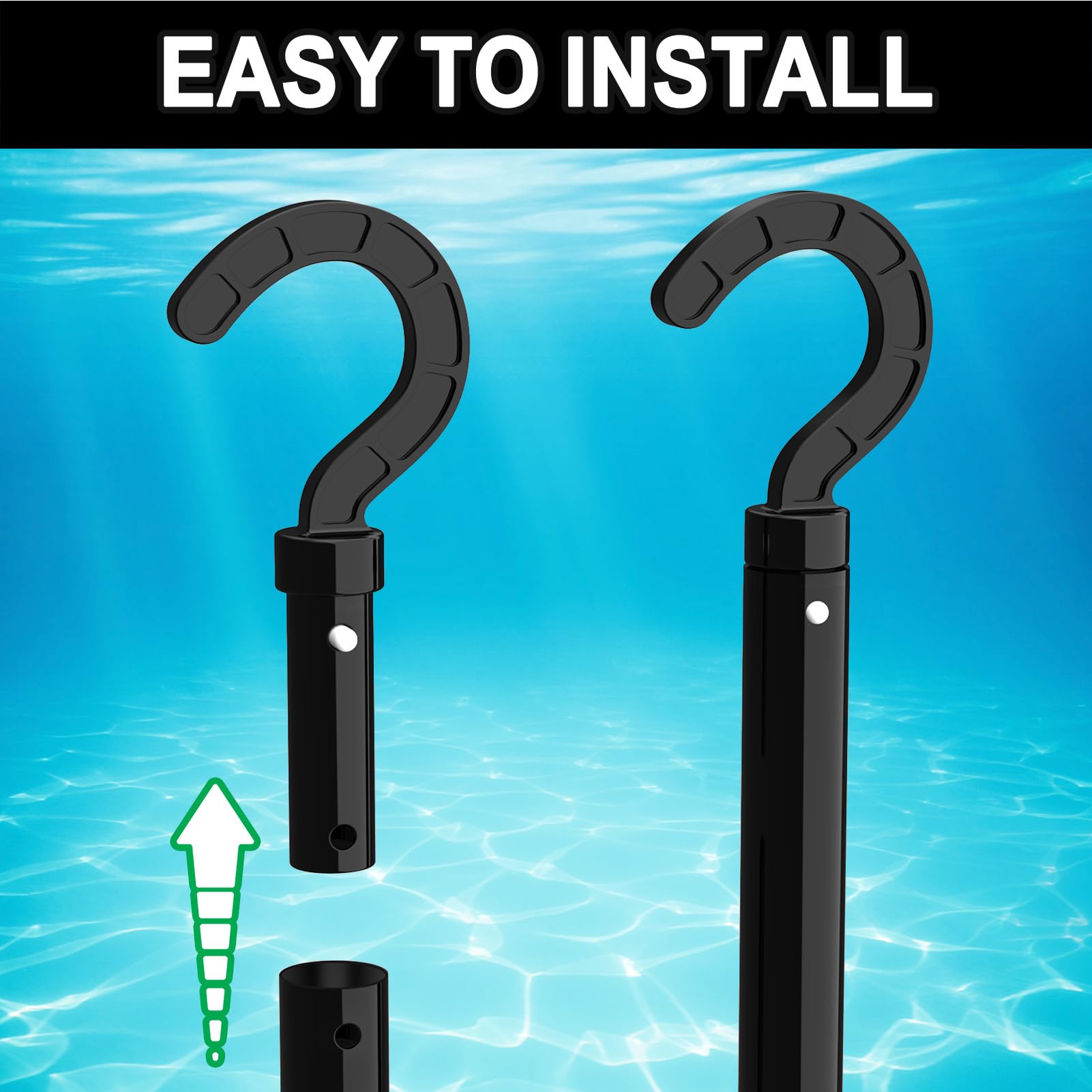 2 Pack Multi-Purpose Pool Cleaning Hooks - Compatible with Telescopic Poles & All Pool Vacuums - Above Ground & Underwater Pool Maintenance Tools for Skimming, Vacuuming & Cleaning