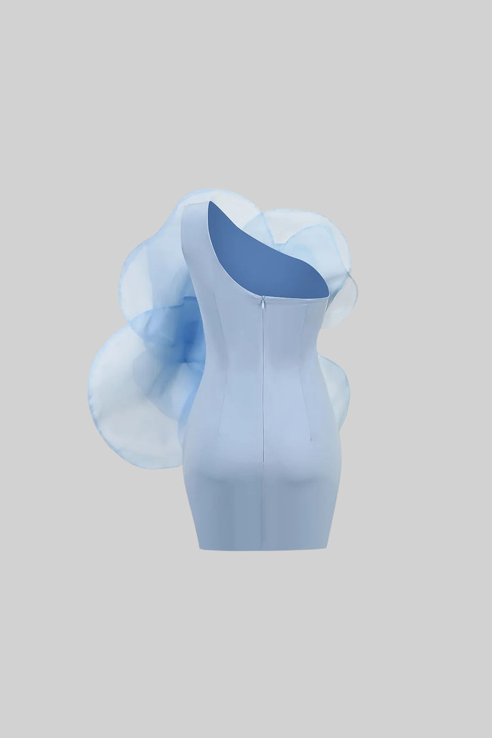 3D Voluminous Organza Floral Mini Dress in Blue - Elegant Party Wear for Weddings, Prom & Special Occasions
