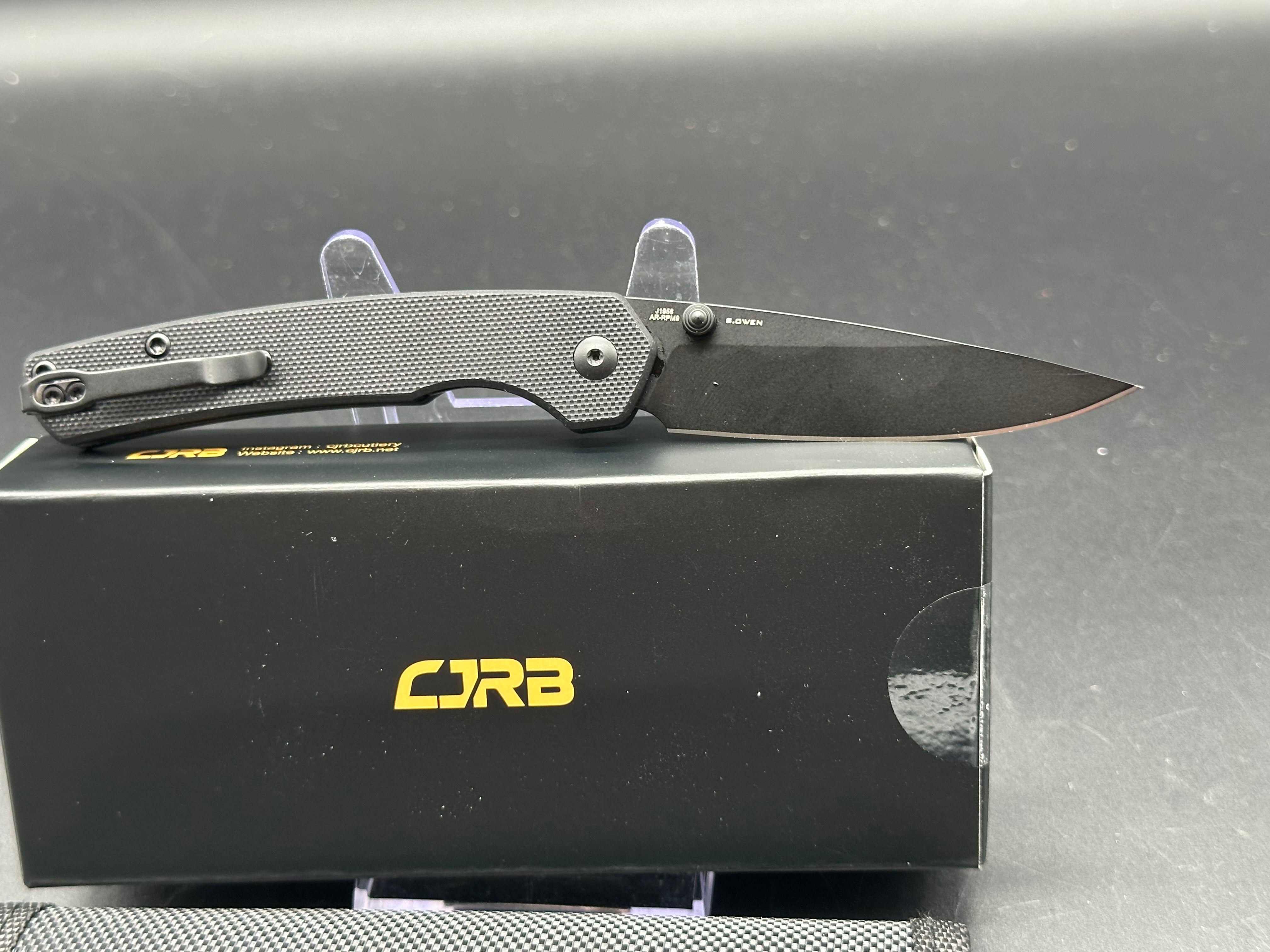 CJRB KAIN Folding Pocket Knife - Black G10 & Aluminum Handle, AR-RPM9 Steel Drop Point Blade - EDC, Camping, Hiking & Outdoor Survival Tool