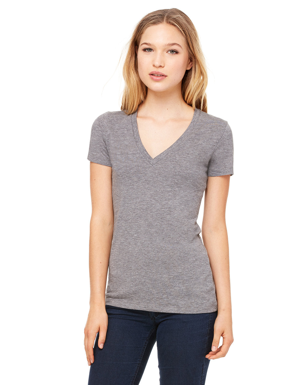 Bella + Canvas 8435 Women's Soft Triblend Short Sleeve V-Neck T-Shirt - Comfortable Casual Tee for Everyday Wear, Gym, and Lounge