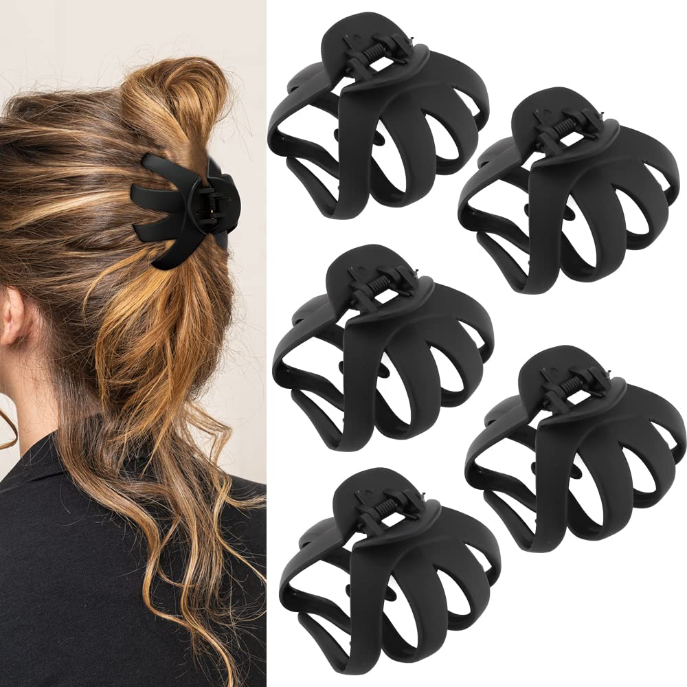 Jumbo Octopus Hair Clips - Matte Black Claw Clips for Thick Hair (5 Pack) - Perfect for Long Hair Styling