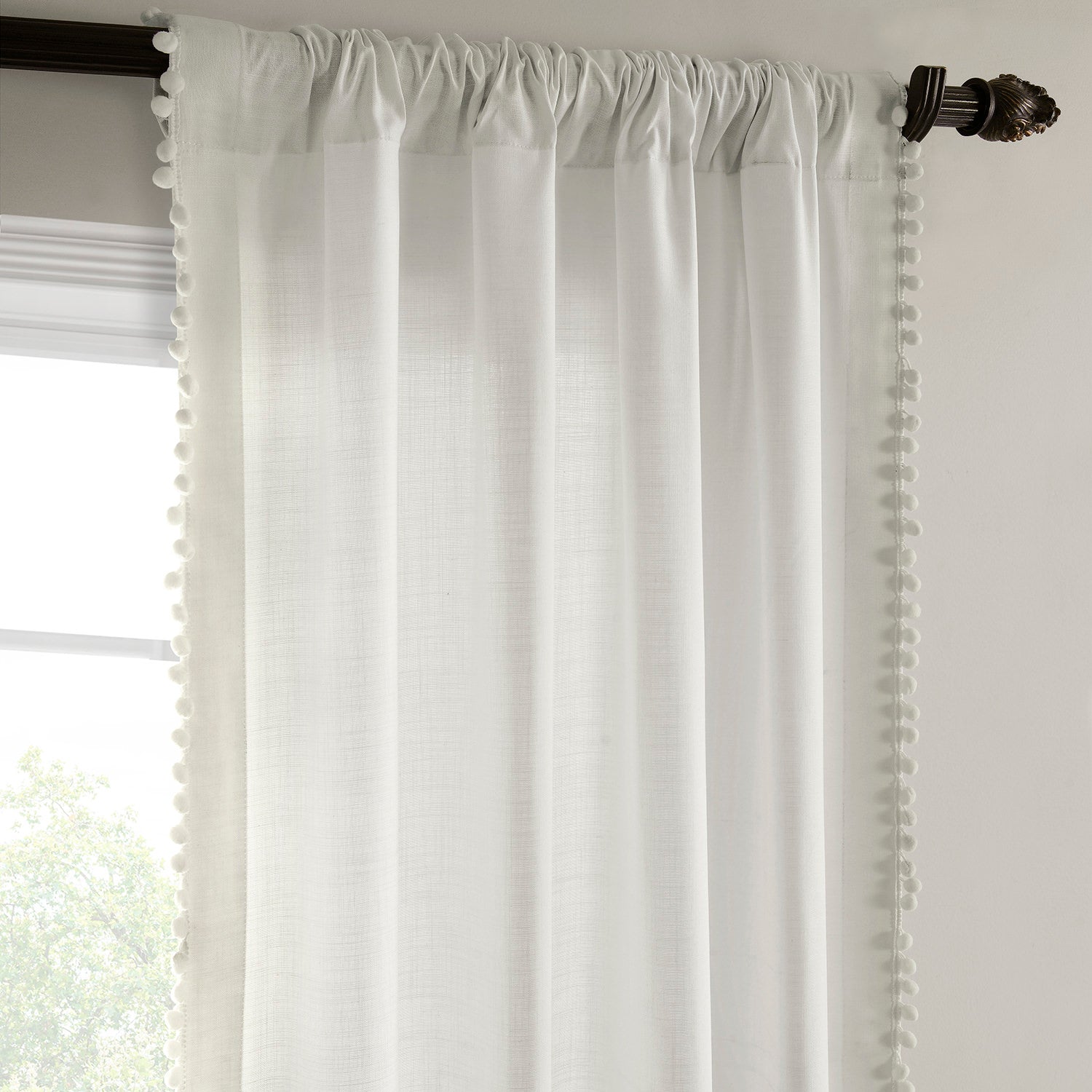 Channing White Bordered Modern Hampton Textured Cotton Light Filtering Curtains - Elegant Window Treatment for Living Room, Bedroom & Office