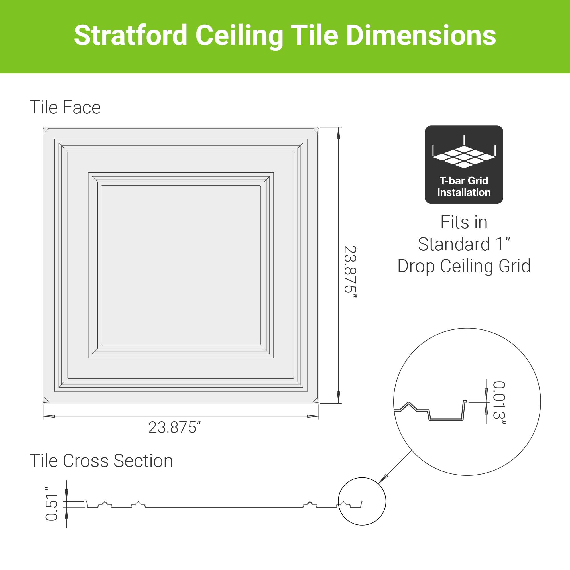 Ceilume 2x2 Ultra-Thin Feather-Light Ceiling Tiles - Stratford Black Drop Ceiling Panels for 1