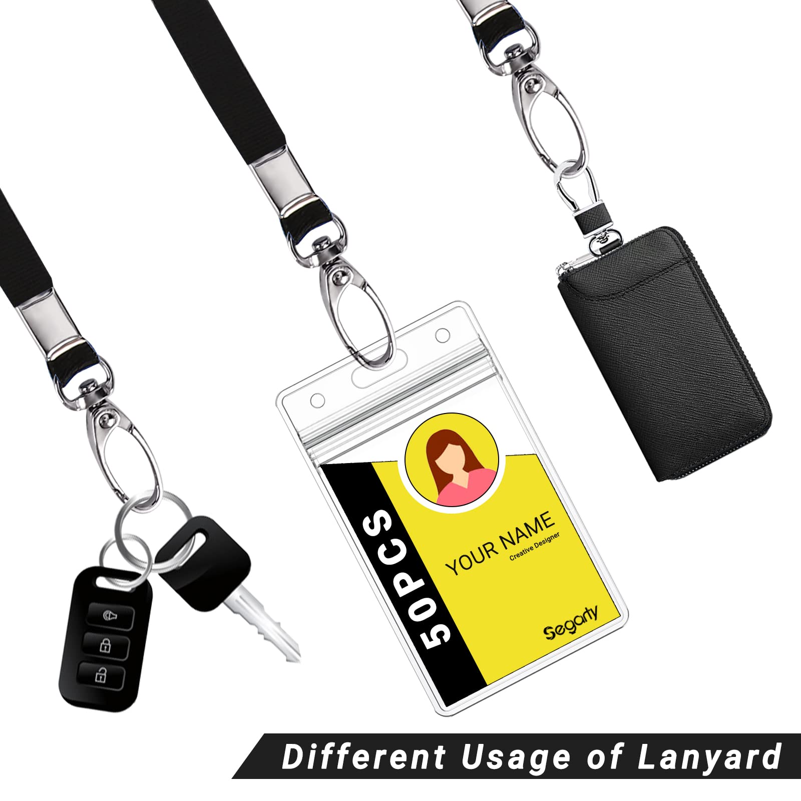 Segarty 50 Pack ID Lanyards with Clear Badge Holders - Waterproof & Durable for Office, School, Business Use
