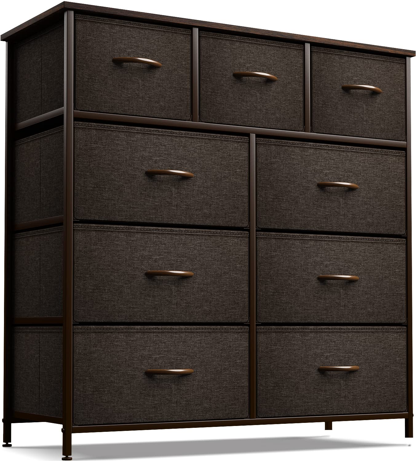Sorbus 9-Drawer Dresser - Wood Top Storage Chest Tower with Steel Frame & Easy Pull Fabric Bins for Bedroom, Hallway, Closet & Office Organization (Brown) | Perfect for Small Space Storage & Home Decor