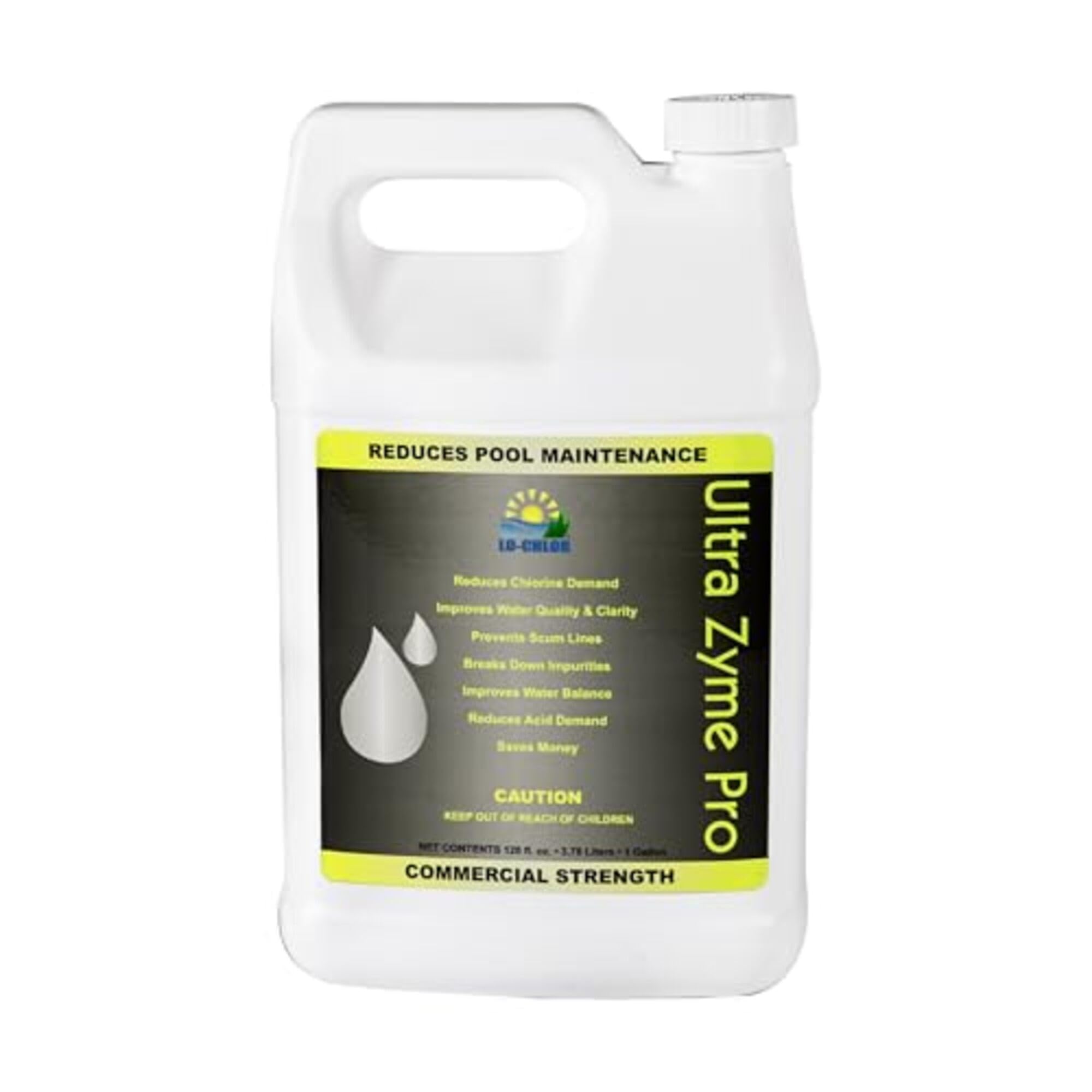 Ultra Zyme Pro Pool Enzyme Treatment - Powerful Swimming Pool Enzymes to Eliminate Scum Lines, Reduce Chlorine Demand 30-50%, Improve Water Clarity (128 Oz) for Crystal Clear Pools & Spas