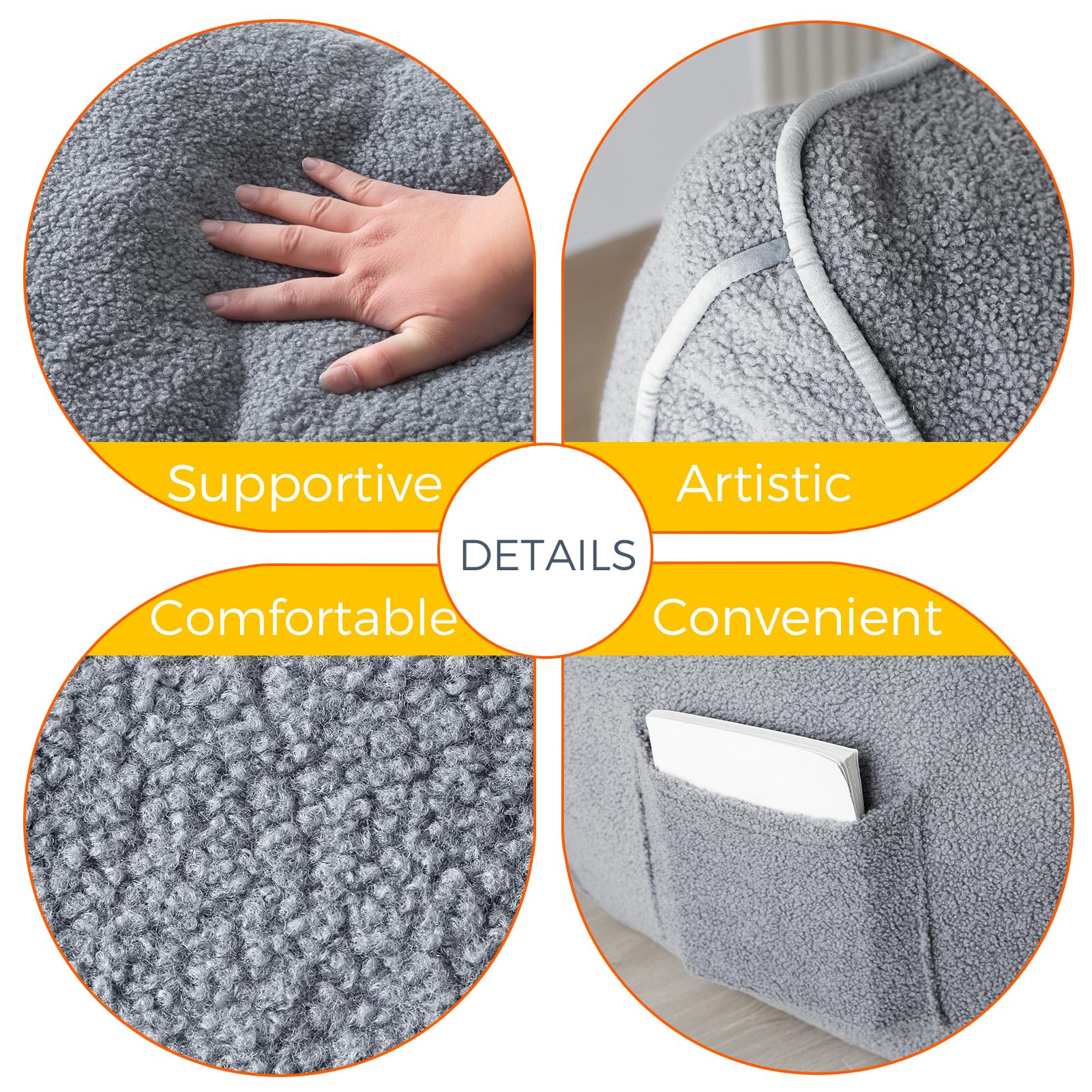 MAXYOYO Extra Large Bean Bag Chair for Adults - Oversized Stuffed Bean Bag Couch with Removable Cover & Armrests, Comfy Floor Sofa for Living Room, Dorm, Bedroom - Perfect for Relaxing, Reading & Gaming (Grey)