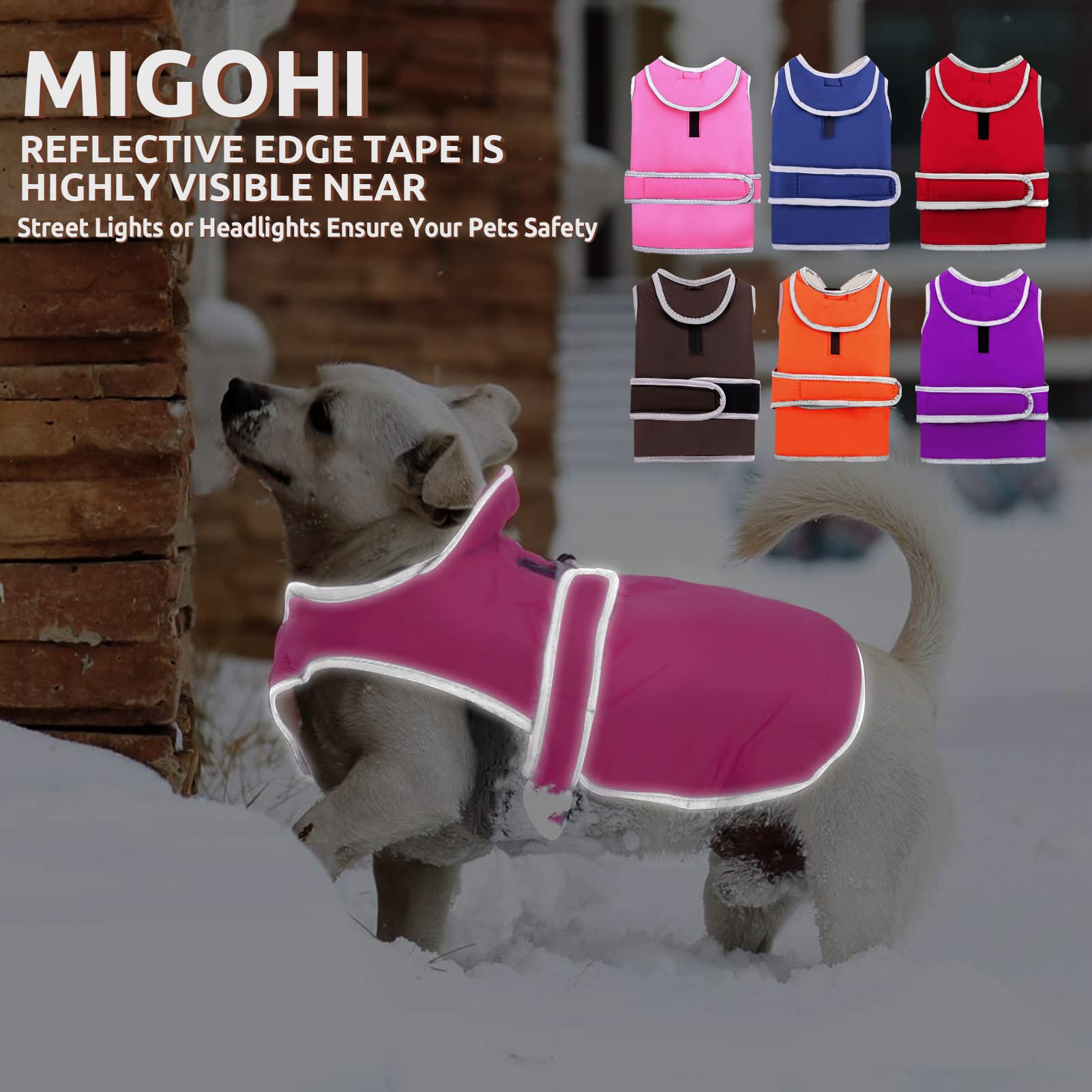 MIGOHI Reflective Dog Coat - Waterproof Windproof Winter Jacket for Small Medium Large Dogs | Reversible Stormguard Fleece-Lined Snowsuit | Cold Weather Warm Vest for Outdoor Walking, Hiking & Snow Play