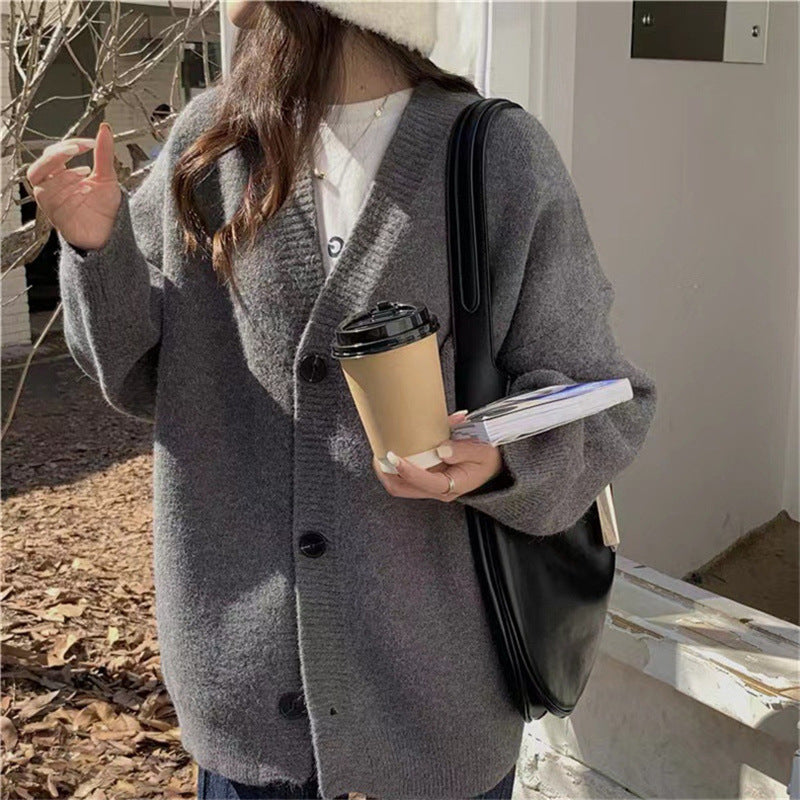Lazy Style Sweater Cardigan for Women - Soft V-Neck Knit Jacket for Spring & Fall | Cozy Casual Wear for Office, Travel & Home Relaxation