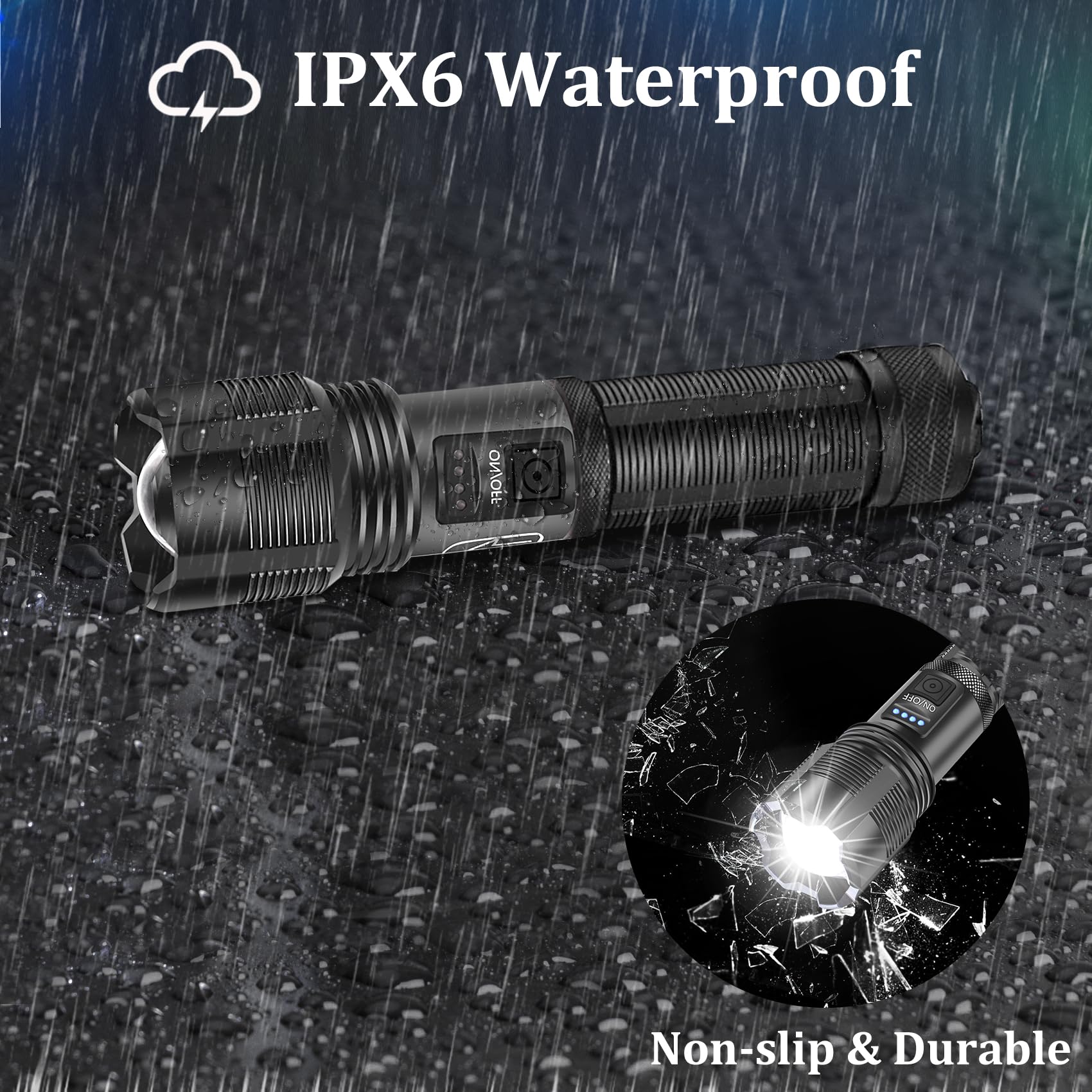 10000 Lumens Rechargeable Tactical Flashlight - Mini Handheld LED Flashlight with 3000mAh Battery, 5 Lighting Modes, Zoomable & IPX8 Waterproof - USB Charging Emergency Light for Camping, Hiking, Dog Walking, Power Outages & Outdoor Adventures