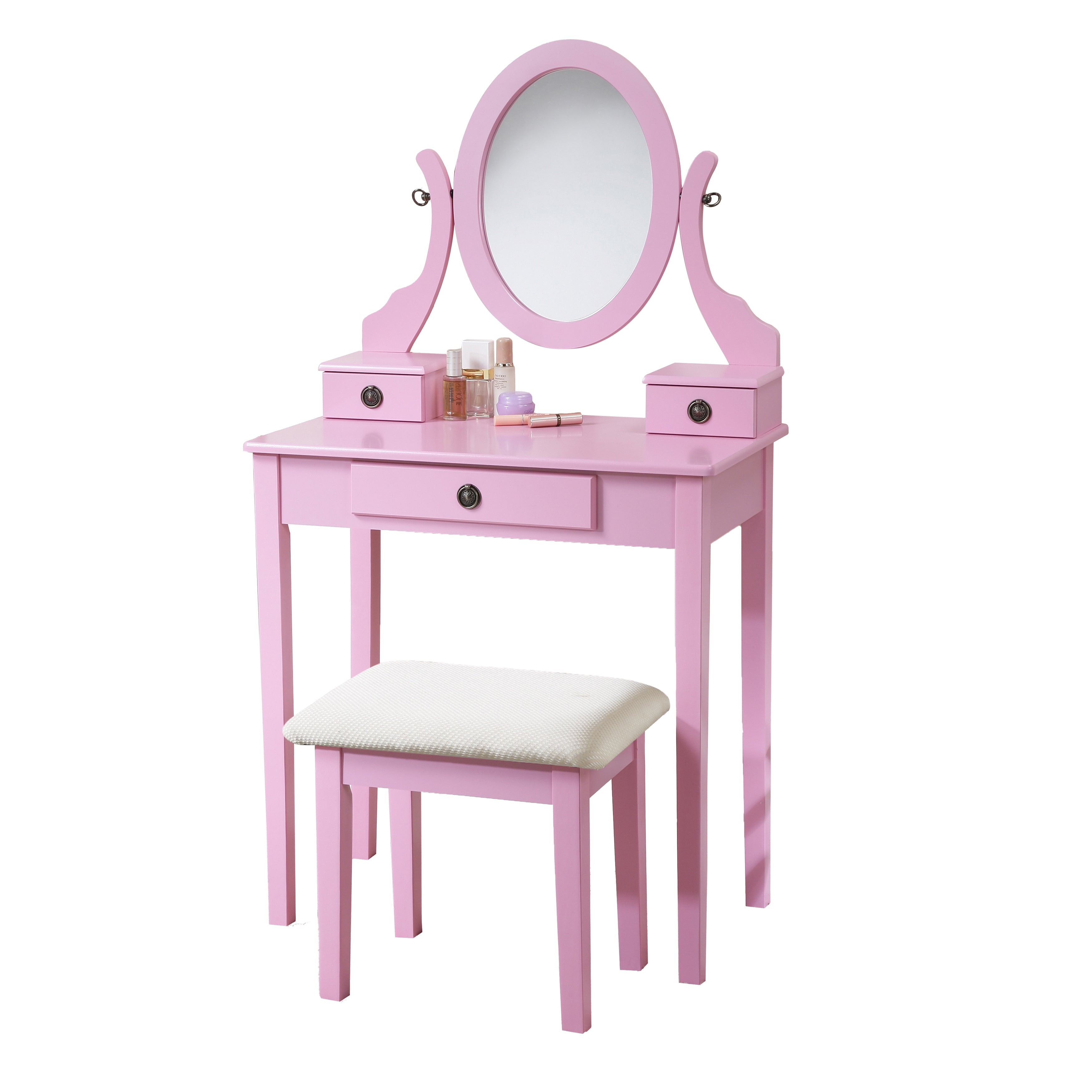 Roundhill Furniture Moniya Wood Makeup Vanity Table with Stool Set - Elegant Dressing Table for Bedroom, Bathroom & Salon Use