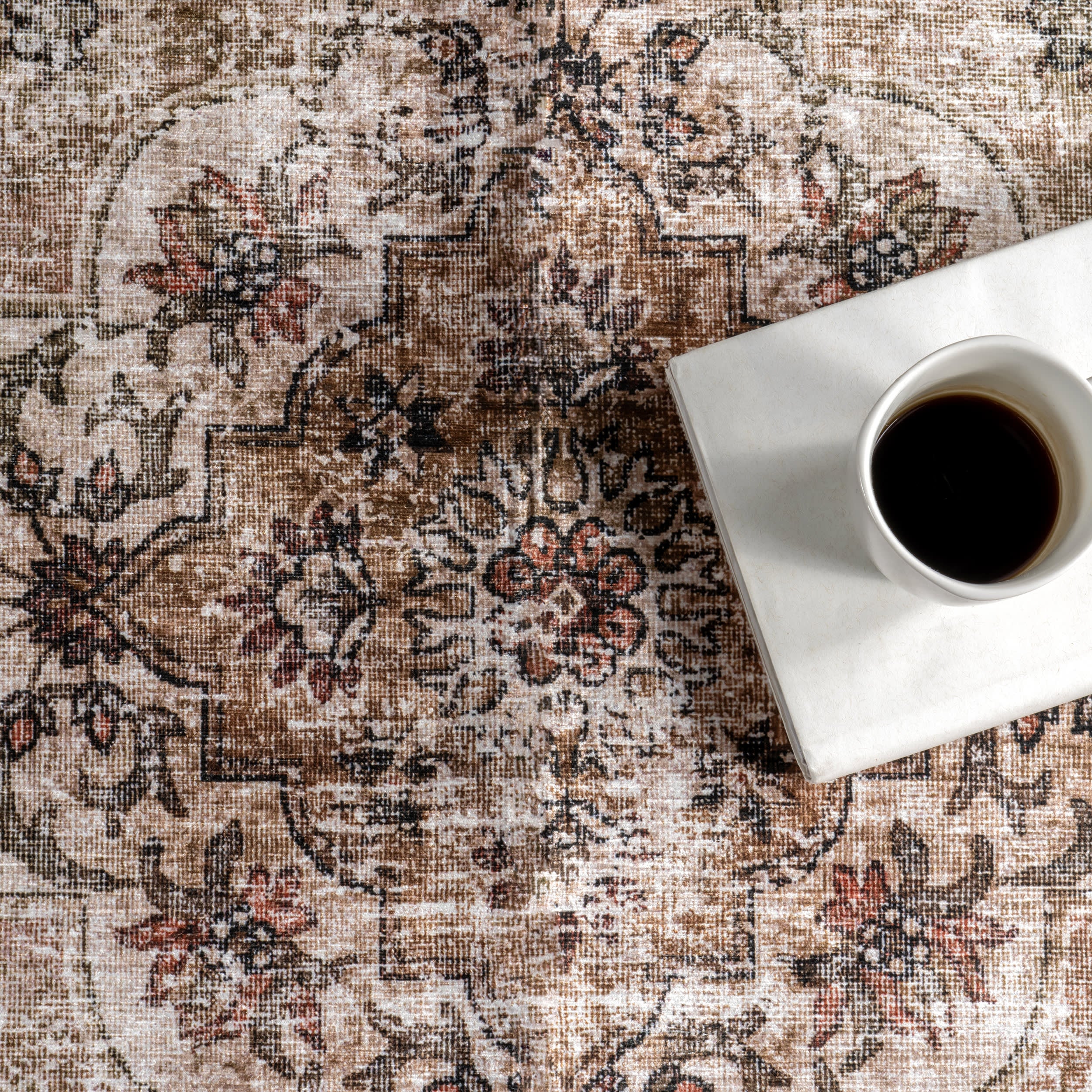 Audrina Persian Spill Proof Washable Rug - Non-Slip Beige Area Rug for Living Room, Bedroom, Dining Room | Soft & Durable Machine Washable Carpet for Home Decor