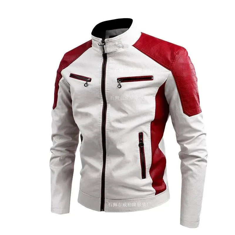 Men's Slim Fit PU Leather Jacket with Stand Collar - Stylish Outerwear for Casual Wear, Date Night & Motorcycle Riding