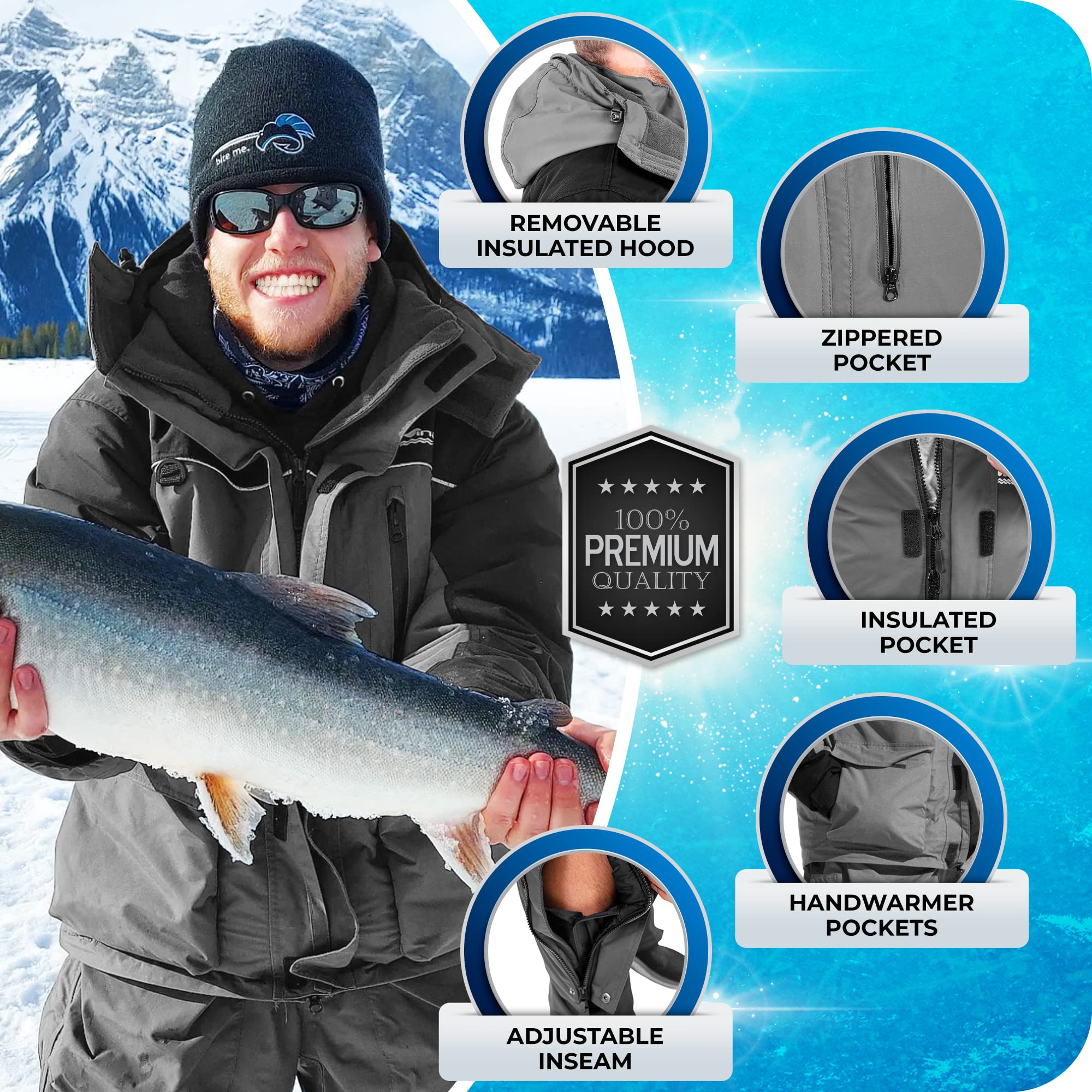 **WindRider Insulated Ice Fishing Suit - Waterproof Bibs & Jacket with Flotation, Multiple Pockets - Gear for Ice Fishing, Snowmobiling & Winter Outdoor Activities**