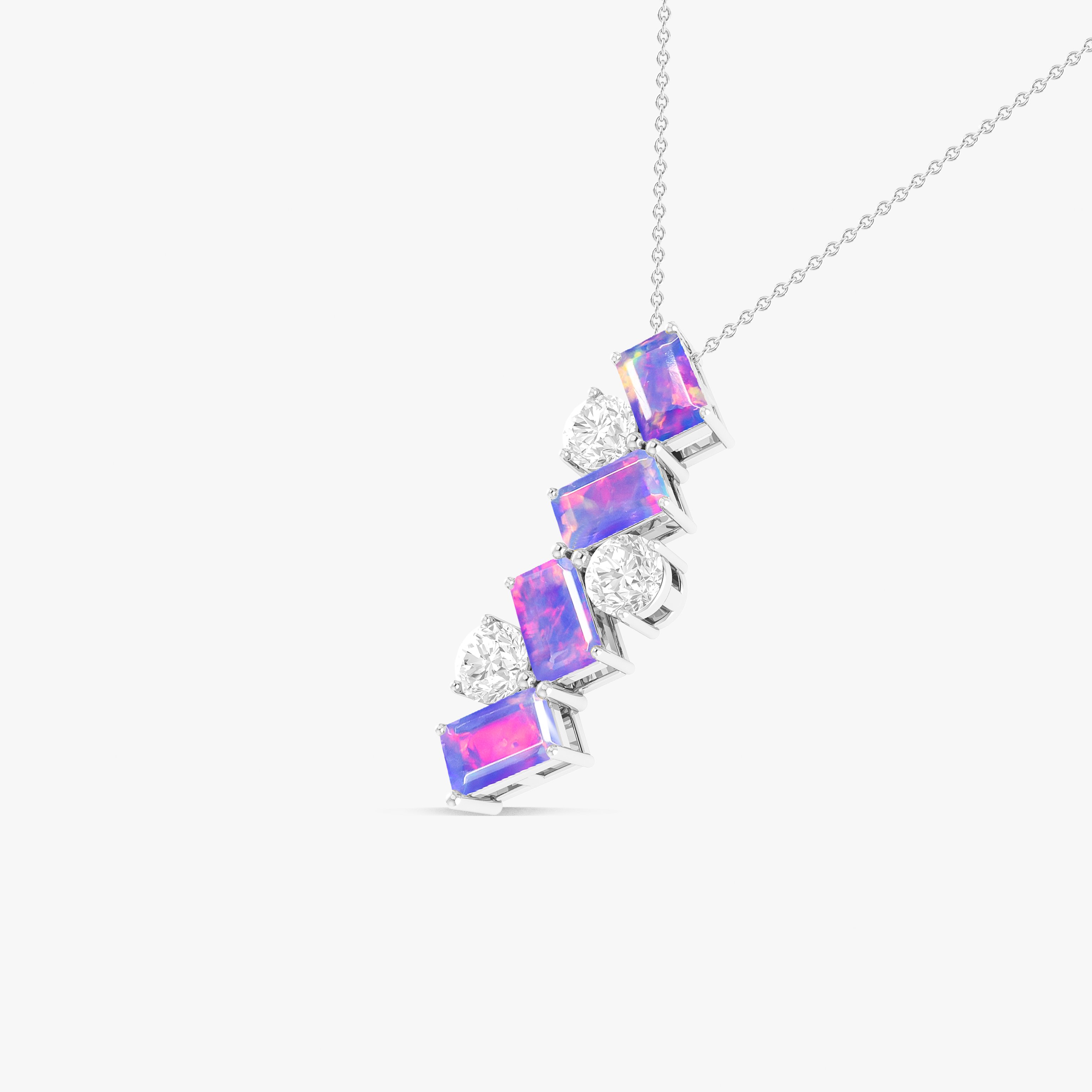 Lavender Baguette Opal Gemstone Charm Pendant Necklace - Dainty Jewelry for Women, Elegant Gift for Her - Perfect for Date Night, Wedding & Special Occasions