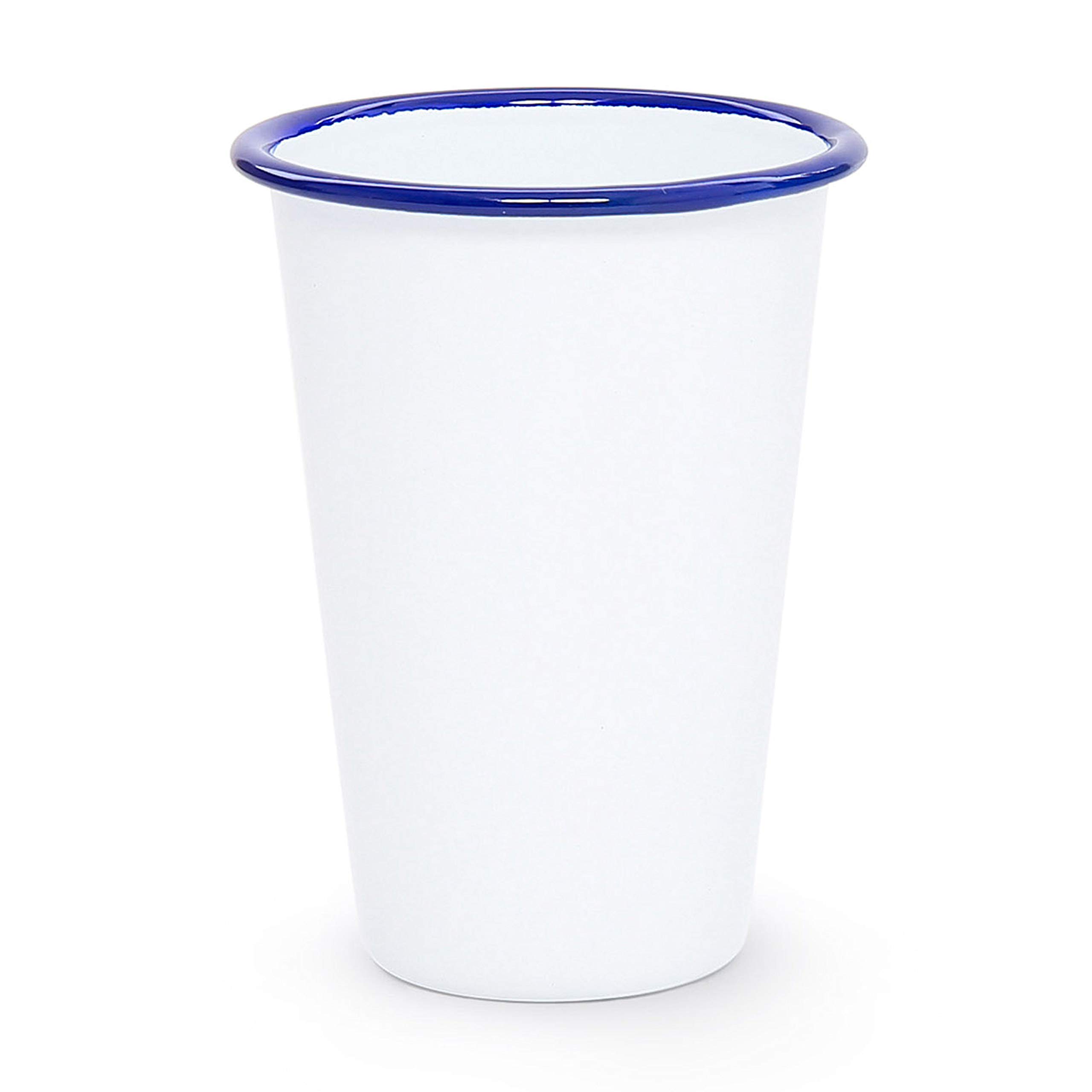 Vintage White & Blue Enamelware Tumblers Set of 4 - 14oz Camping & Picnic Cups by Crow Canyon Home - Perfect for Outdoor Adventures, Rustic Kitchen Decor & Farmhouse Style Entertaining