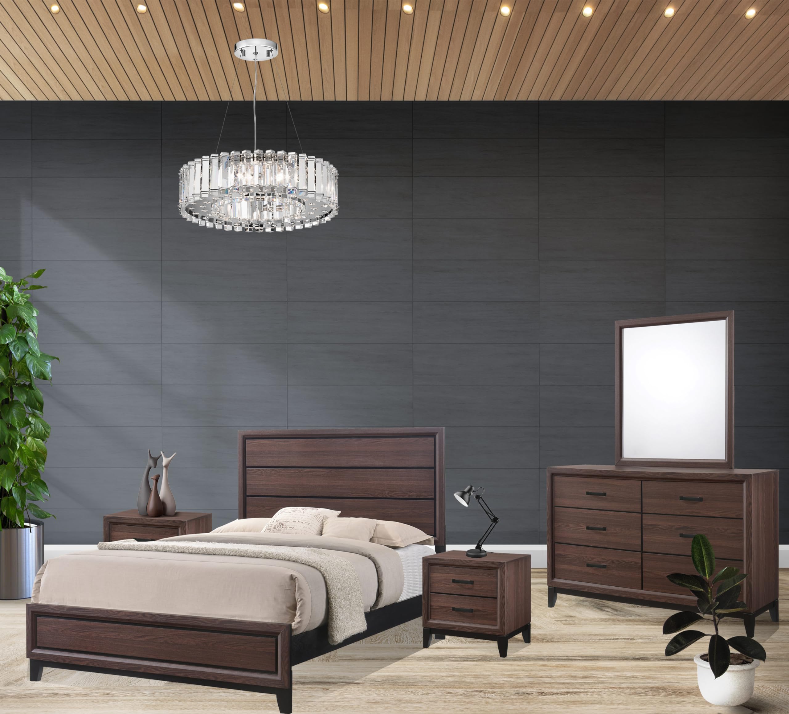 Kings Brand Furniture – Athens 5-Piece Queen Size Bedroom Set with Bed, Dresser, Mirror & 2 Night Stands – Modern Bedroom Furniture for Master Suite or Guest Room