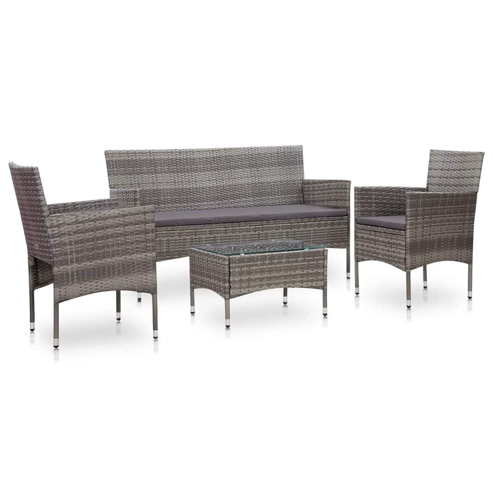 BaraSh 4-Piece Outdoor Patio Furniture Set with Cushions - Gray Poly Rattan Sectional Sofa for Garden, Backyard & Poolside Relaxation