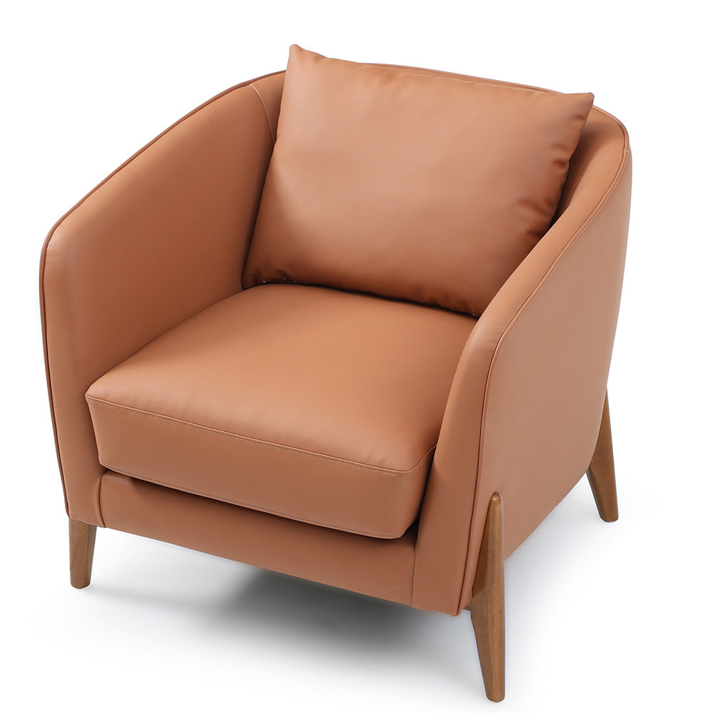 JUNO Lounge Chair in Tan & Walnut - Modern Mid-Century Accent Chair for Living Room, Bedroom, or Office - Comfortable Upholstered Lounge Seating with Walnut Wood Legs