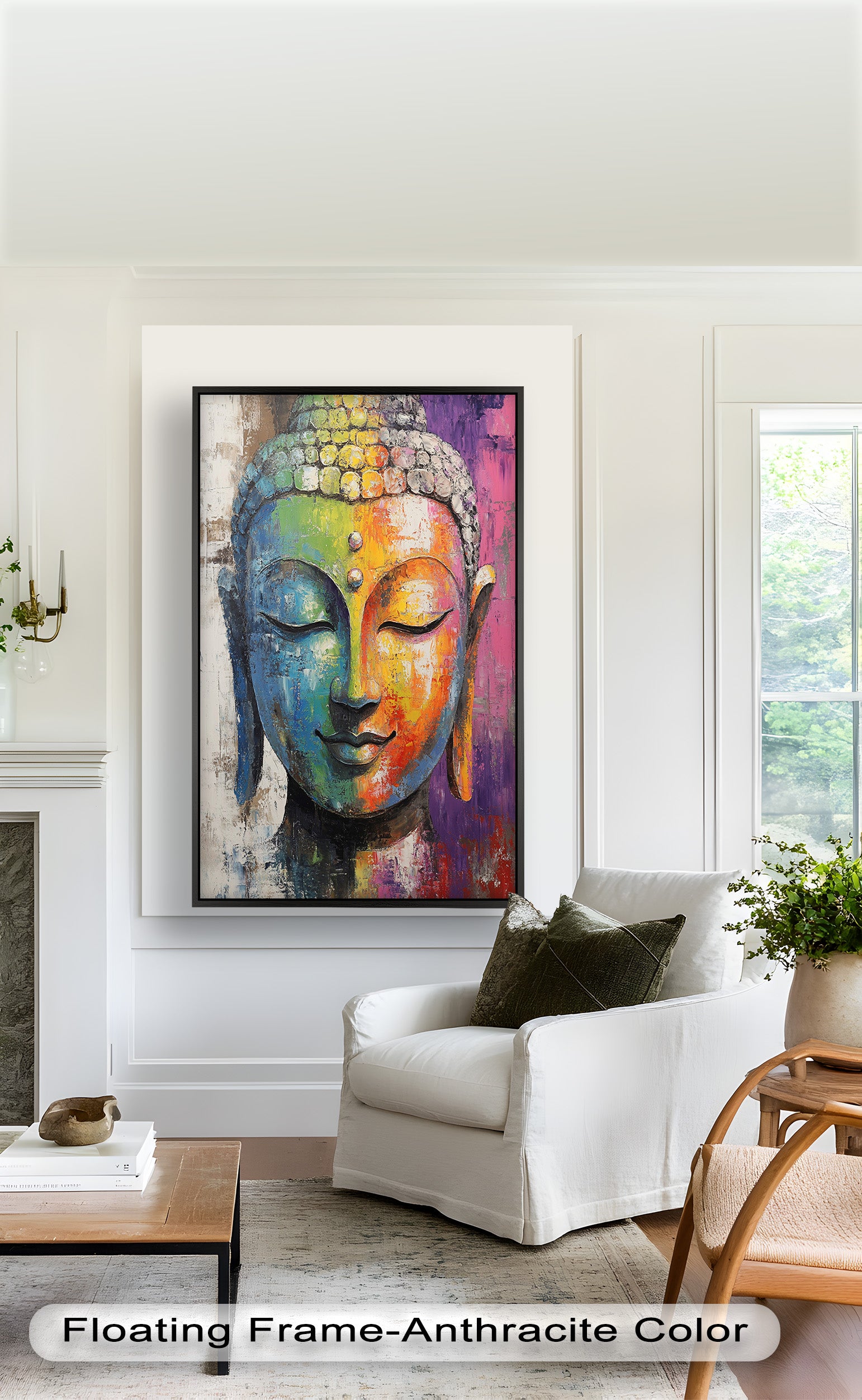 Vibrant Buddha Wall Art - Hand-Painted Religious Oil Canvas Painting for Meditation Room & Home Decor