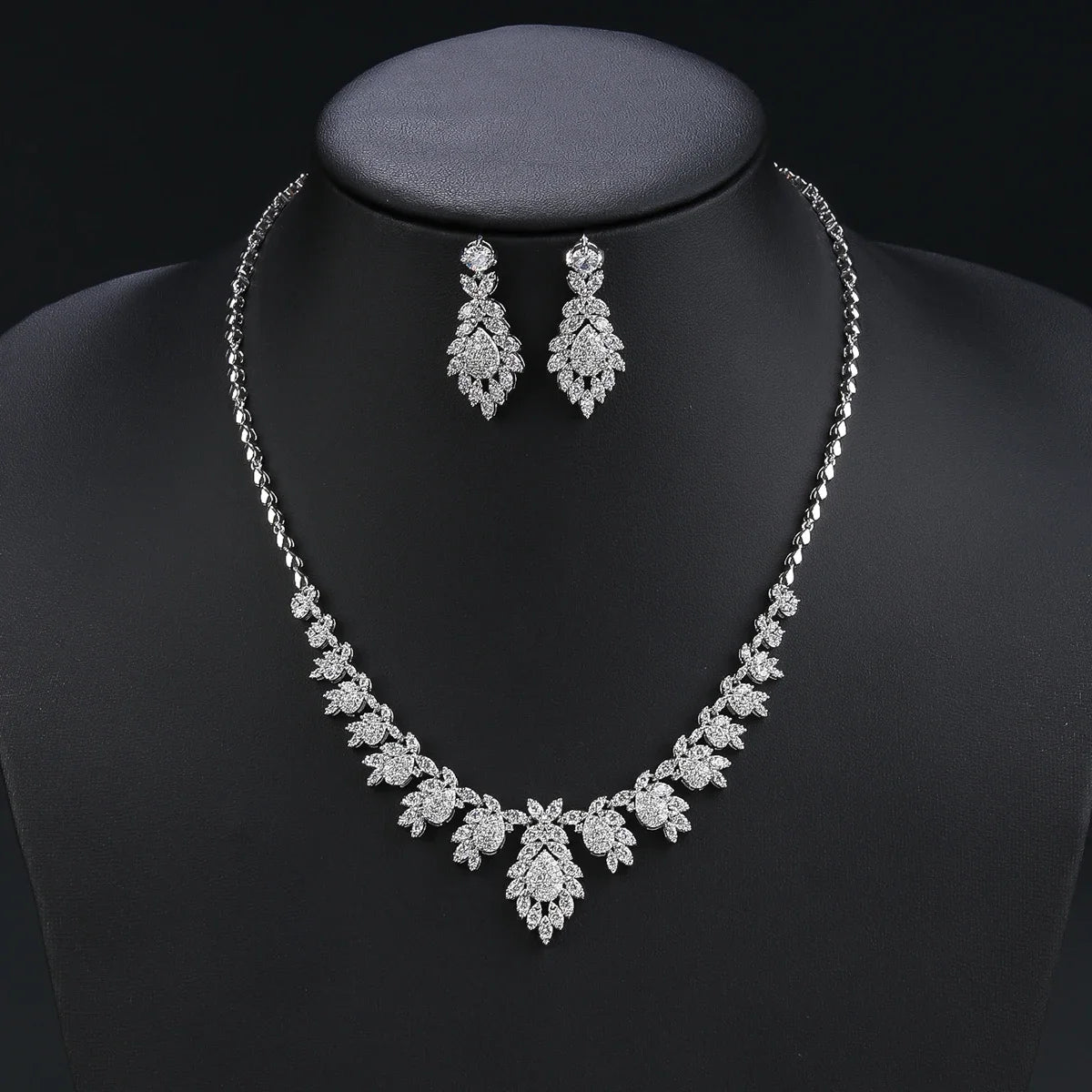 Elegant Cubic Zirconia Necklace & Earrings Set for Women - Wedding, Bridal Jewelry in Sterling Silver with White Zirconia Stones | Perfect for Anniversary Gifts, Prom, Evening Parties and Special Occasions