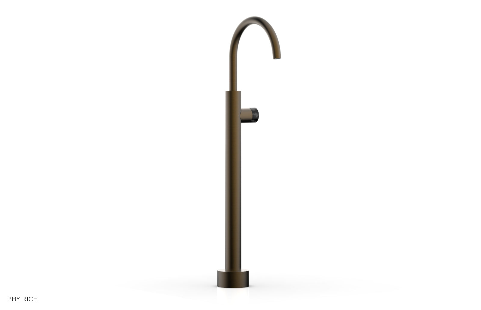 BASIC II Low Floor Mount Tub Filler with Black Marble Handle - Model 230 47 04 | Modern Bathroom Faucet for Freestanding Tubs & Luxury Spa Settings
