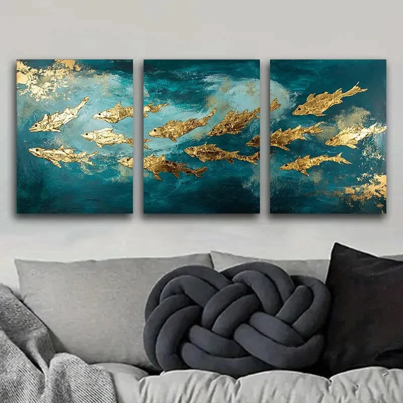 3pcs School of Fish in Water Art Deco Metal Wall Art - Ready to Hang Modern Home Decor for Living Room, Bedroom & Office