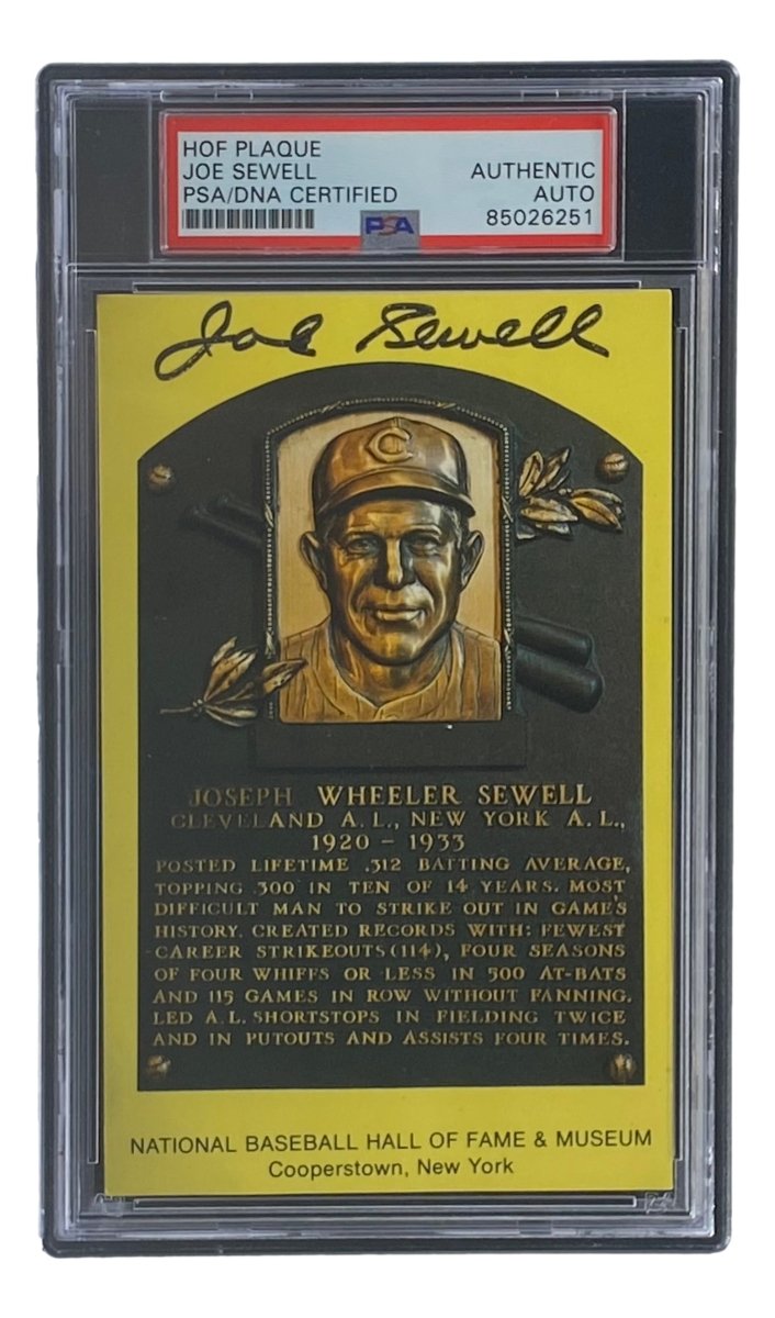 Joe Sewell Autographed 4x6 Cleveland Hall of Fame Plaque Card with PSA/DNA Certification #85026251 - Perfect for Baseball Memorabilia Collectors and Sports Fans Display