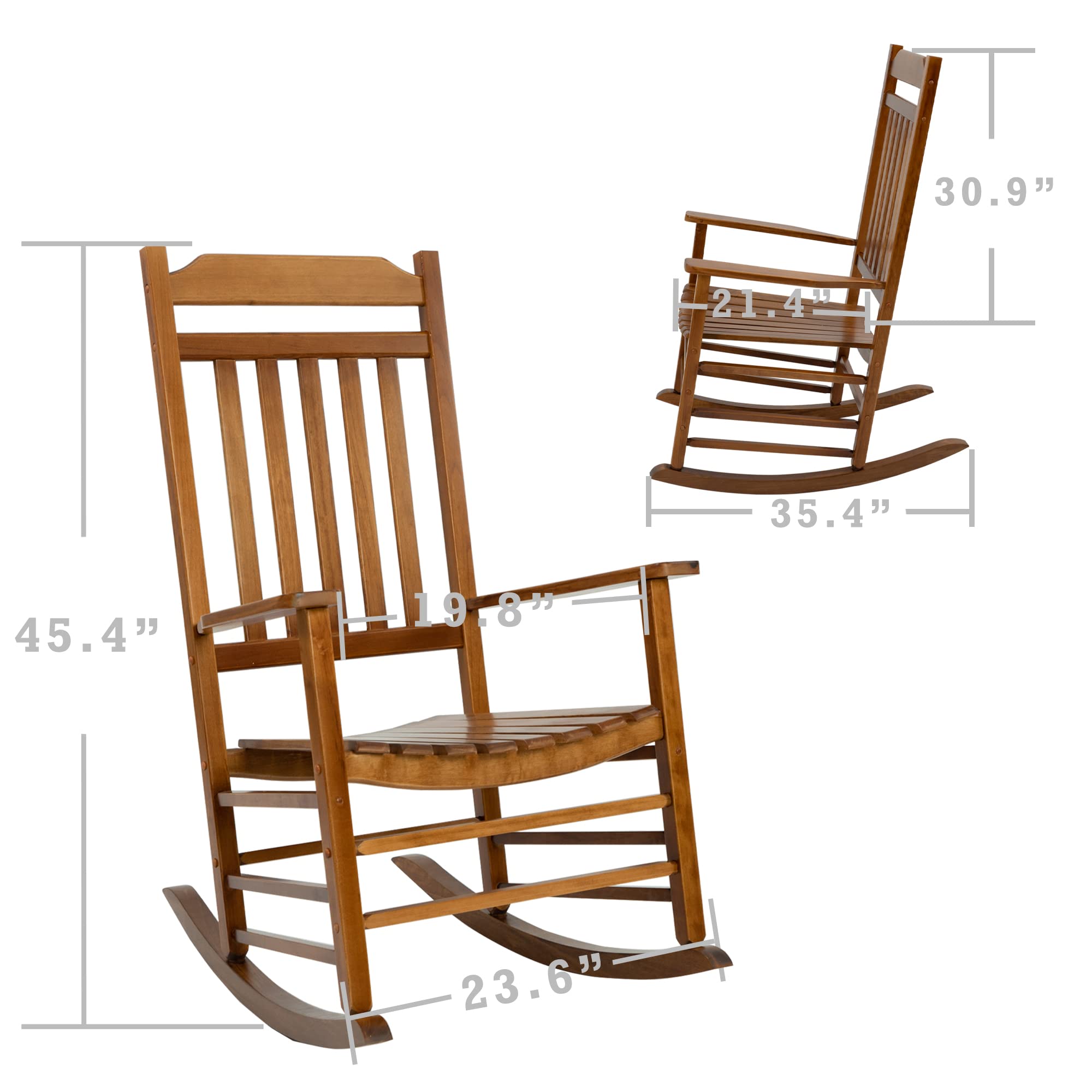 Kozyard Solid Wood High Back Slat Rocking Chair - Outdoor & Indoor Porch Furniture - Comfortable Front Porch Rocking Chair for Patio, Garden, or Living Room (Natural Finish)