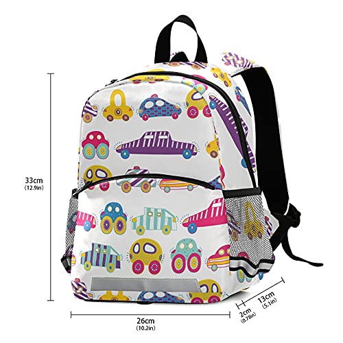SUABO Colorful Cars Kids Backpack for Toddlers & Preschoolers - Durable School Backpack for Boys & Girls - Lightweight Travel Daycare Bag for Kindergarten, Outings & Daily Use