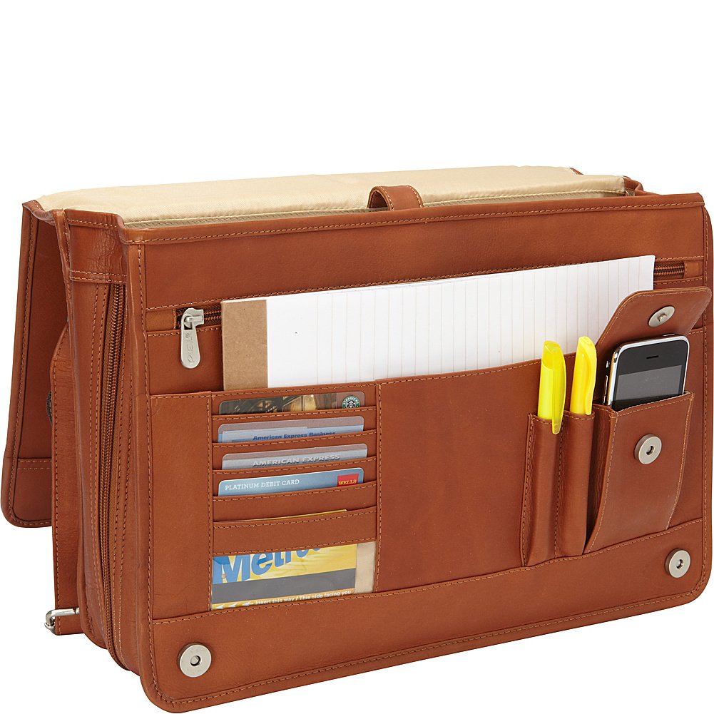 Expandable Laptop Briefcase with Two Sections - Chocolate Brown Leather Portfolio for 13-15 Inch MacBook & Business Travel - Perfect for Office Professionals & Commuters
