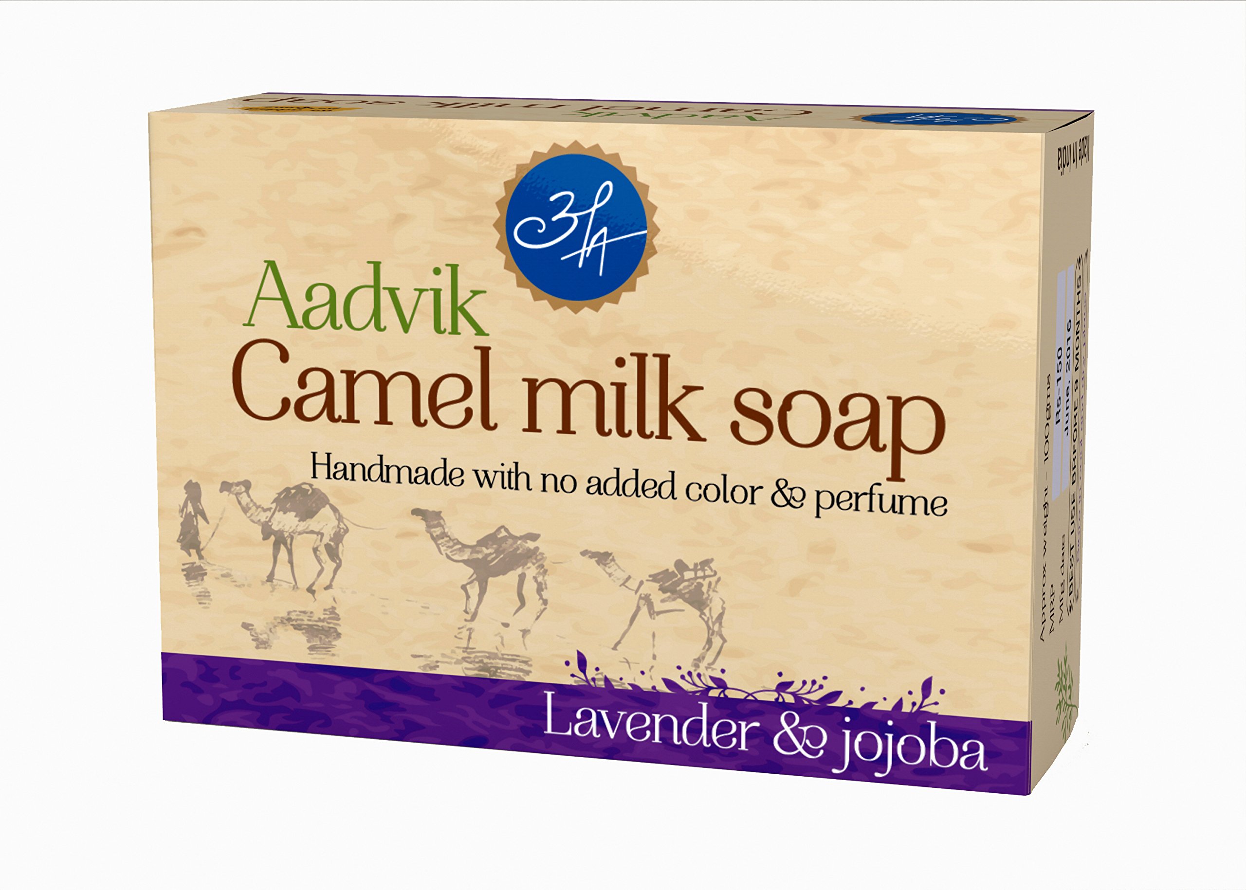 Aadvik Natural Camel Milk Soap with Lavender & Jojoba Essential Oils | 100g Bar | Moisturizing & Gentle Cleansing for Dry, Sensitive Skin | Perfect for Daily Face & Body Care