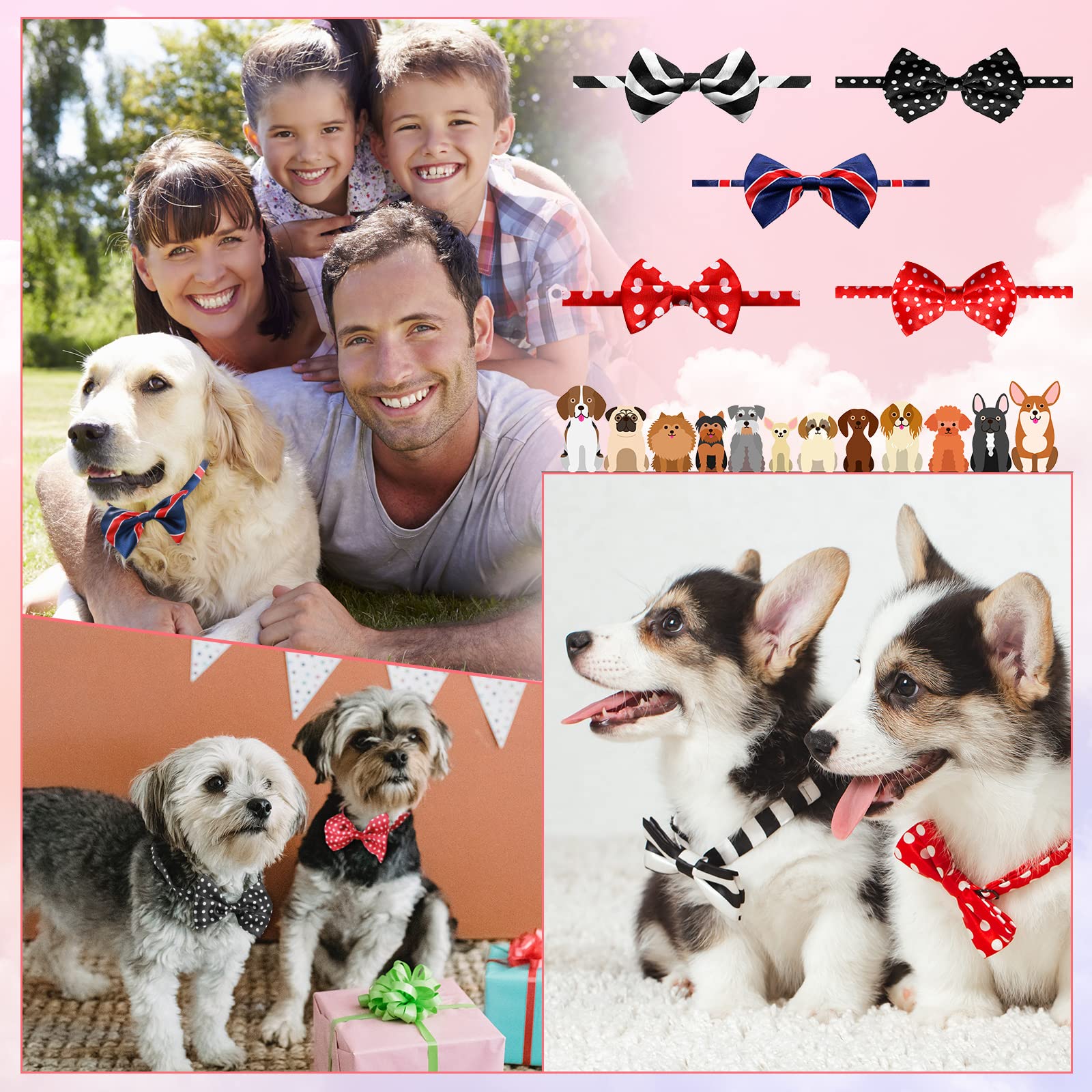 70-Piece Adjustable Dog Bow Ties & Neck Ties Set - 40 Pet Bow Ties & 30 Neckties for Dogs & Cats - Fashionable Grooming Accessories for Large Pets - Perfect for Daily Wear, Holidays, Parties & Special Occasions