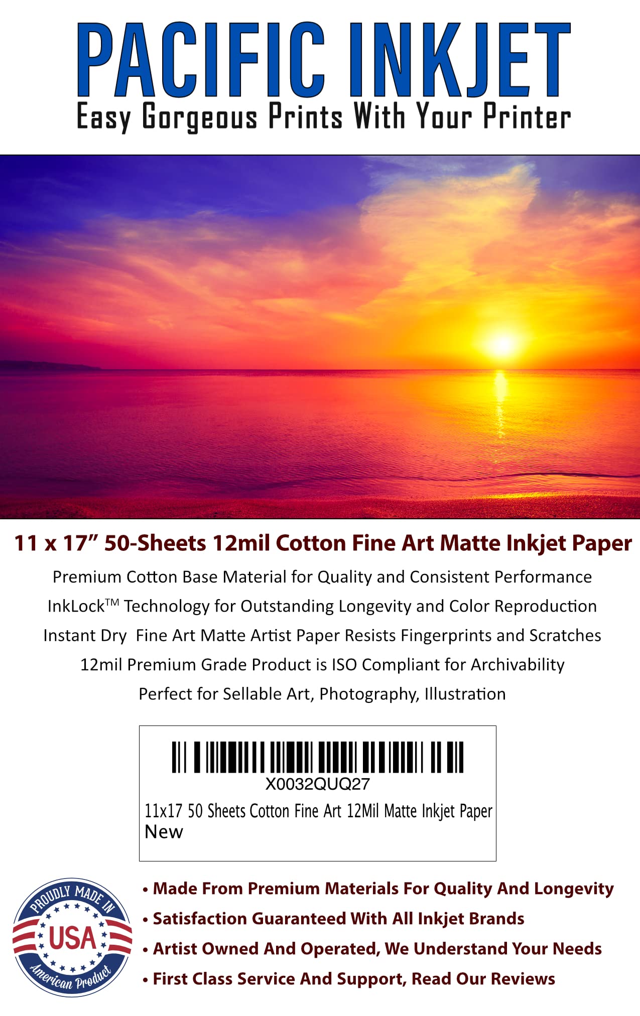 11x17 50 Sheets 100% Cotton Fine Art 12mil Archival Paper - Premium Inkjet Printer Paper for Photography, Art Prints & Professional Use - Ideal for Giclée Printing, Watercolor Art & Photo Reproduction