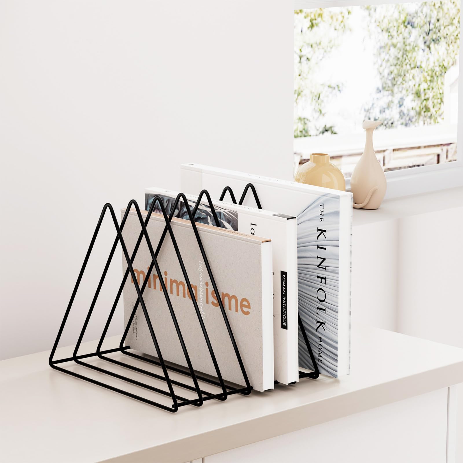 Metal Wire Magazine Holder & Desk Organizer - 7-Section Triangle File Organizer for Office, Vinyl Records, Documents - Black Pack of 2 | Perfect for Home Office, Study Room & Workspace Organization