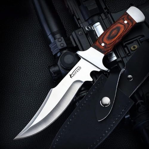 UMF Fixed Blade Hunting Knife with Sheath - Full Tang Bushcraft Knife for Skinning, Deer Hunting & Outdoor Camping | Durable Survival Knife for Wilderness Adventures & Tactical Use (Red)