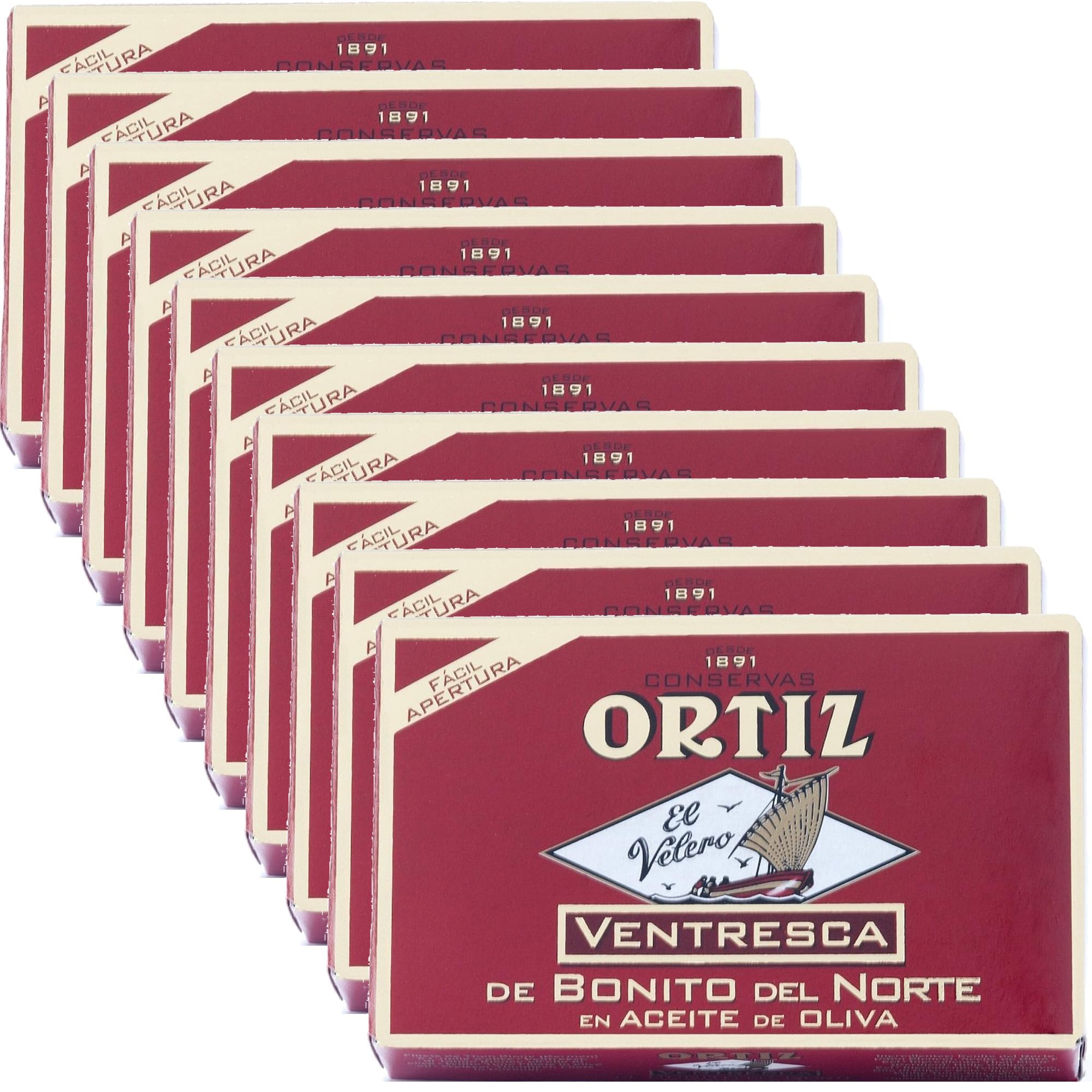 Premium Ortiz Ventresca White Tuna Belly in Olive Oil - Wild Caught, Tender Buttery Fillets with Rich Flavor - Spanish Canned Tuna in Extra Virgin Olive Oil - 3.88oz Can (Pack of 10) - Perfect for Salads, Tapas & Gourmet Cooking