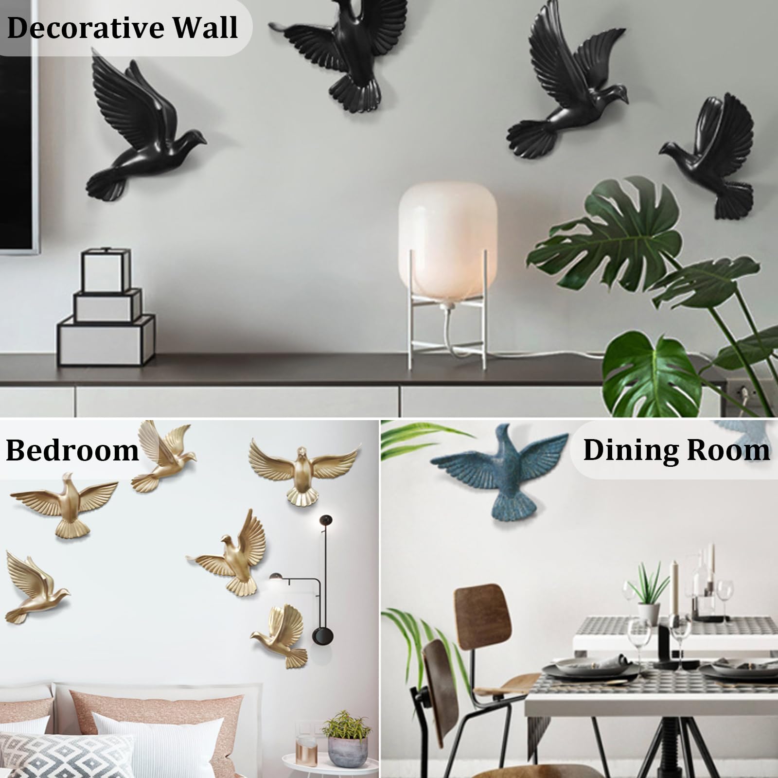 3D Floating Bird Wall Sculpture - Set of 6 White Resin Flying Birds Wall Art Decor for Home, Bedroom, Office & Garden - Perfect for Modern Interior Design & Nature-Inspired Spaces