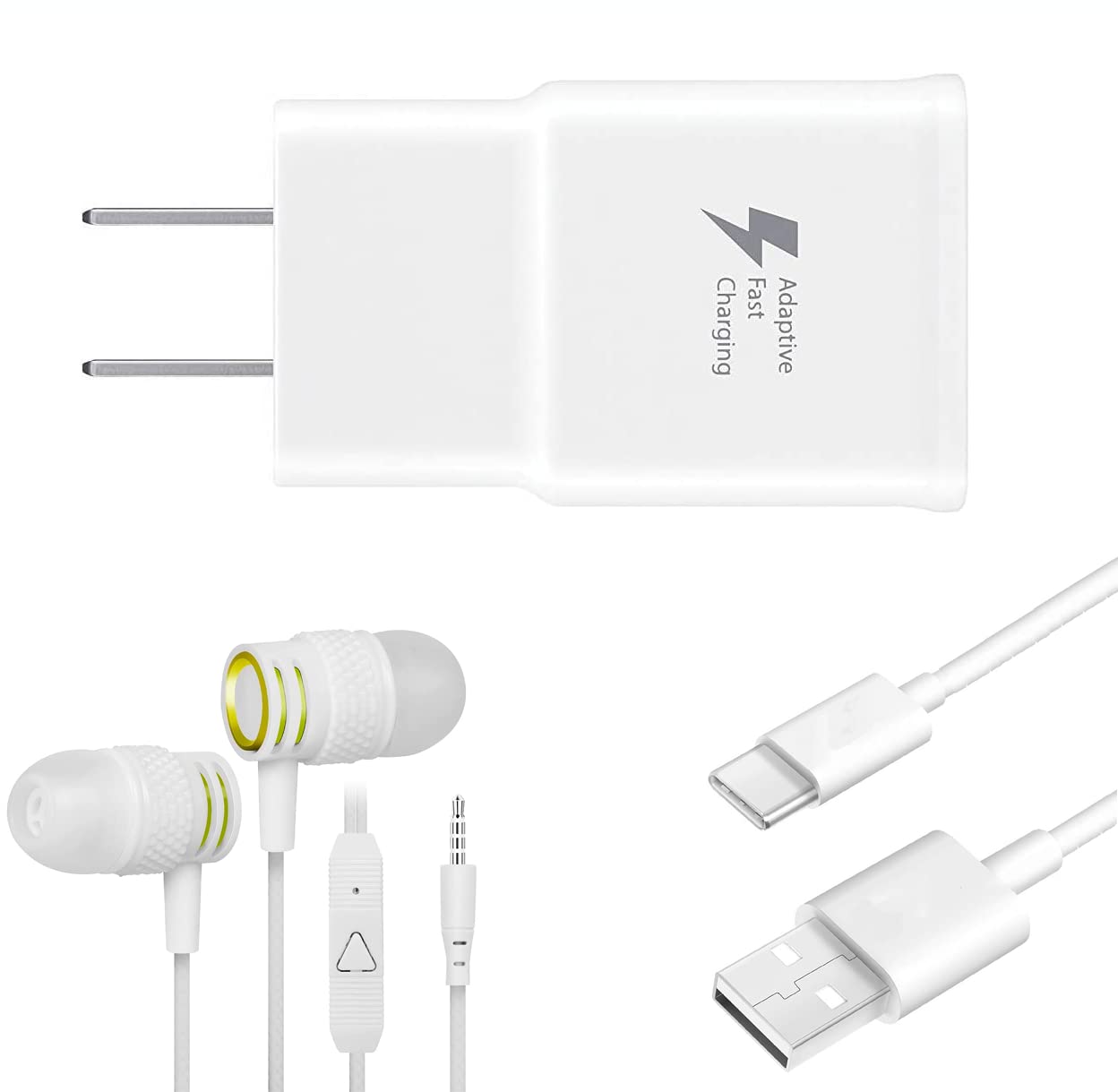 Fast Charging Wall Adapter with 10ft USB-C Cable & Stereo Headphones - EP-TA20JWE Compatible Charger Bundle - 25W PD Quick Charge for Samsung Galaxy S23/S22/Note 20 - Perfect for Travel, Office & Home Use - White (US Warranty)