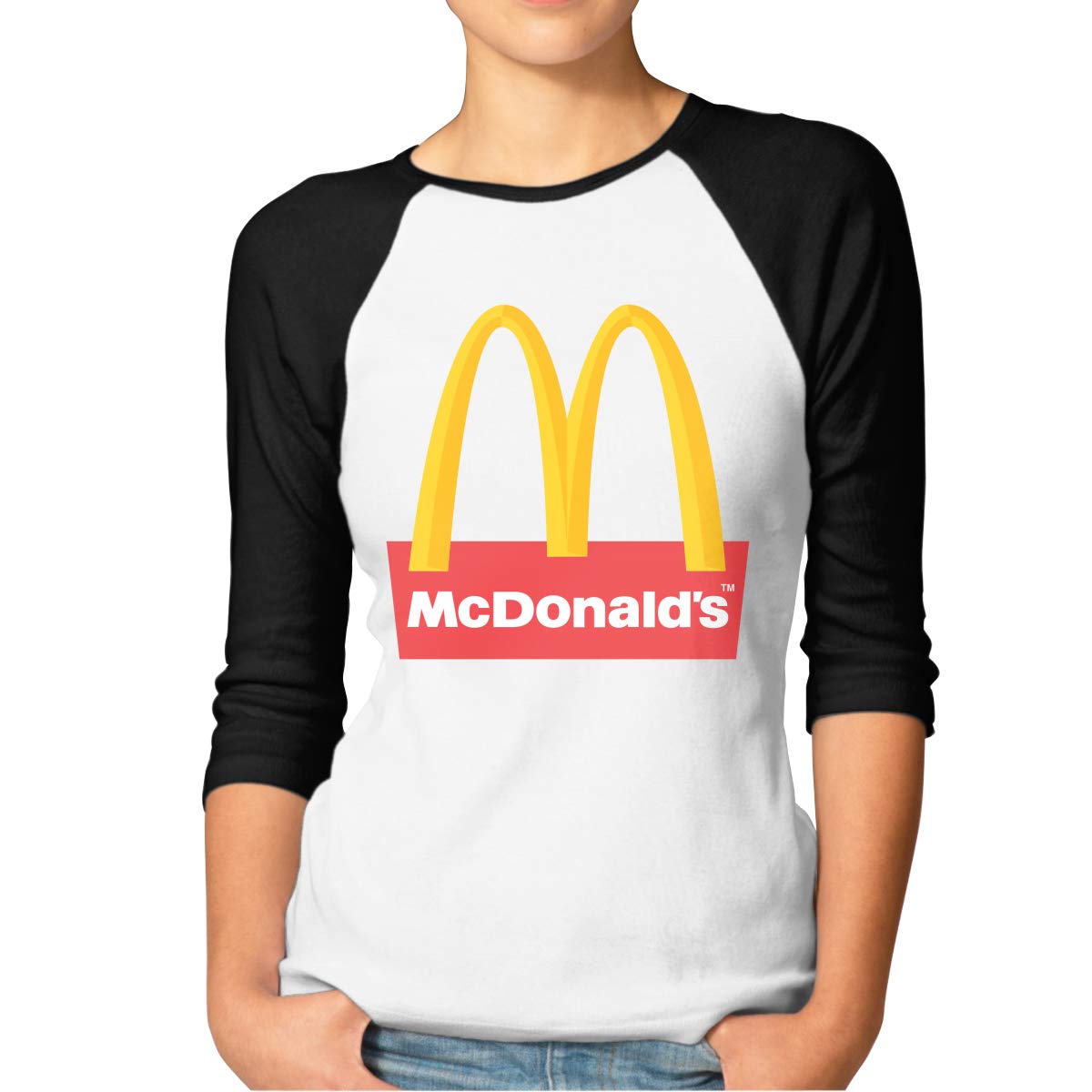 Women's McDonald's Logo T-Shirt - Black 3/4 Sleeve Crew Neck Tee for Work Uniform & Casual Wear | Daisyly Brand Apparel
