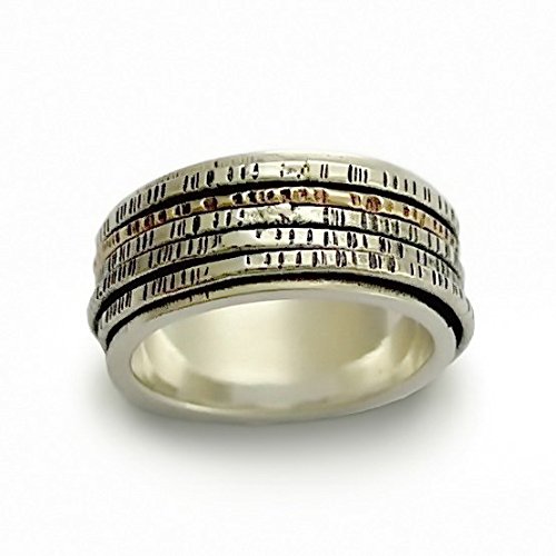 Textured Spinner Ring for Men & Women - Sterling Silver & Yellow Gold Spinner Band - Hammered Silver Meditation Ring - Organic Wedding Band for Stress Relief & Focus - Perfect for Yoga, Meditation & Everyday Wear