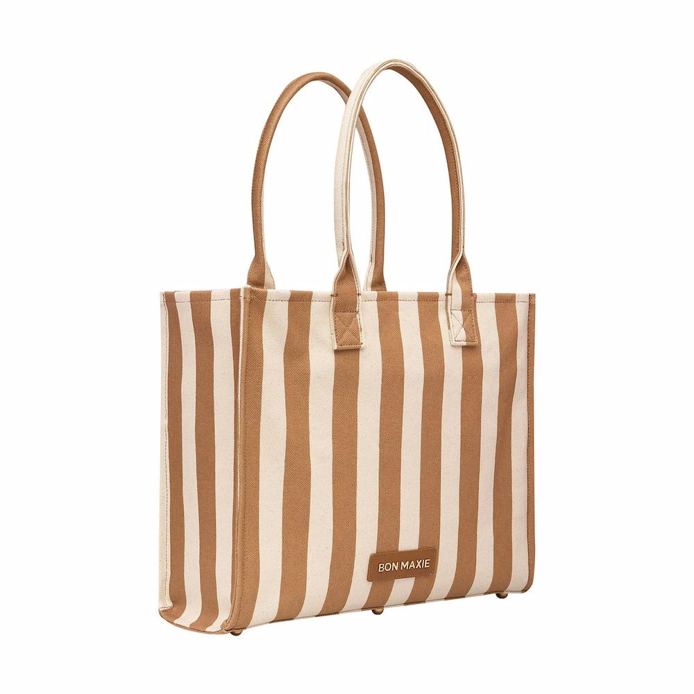 Stylish Large Bon Vivant Structured Tote Bag in Tan Stripe - Perfect for Work, Travel & Everyday Use