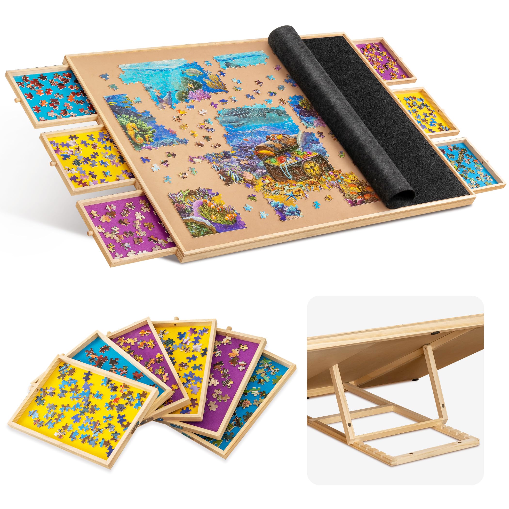 Becko US 2000-Piece Tilting Jigsaw Puzzle Board with 6 Colored Drawers & Cover - Adjustable Puzzle Table with Built-in Stand, 5 Angle Positions & Premium Flannel Surface - Perfect for Adults Puzzle Storage & Game Night Activities