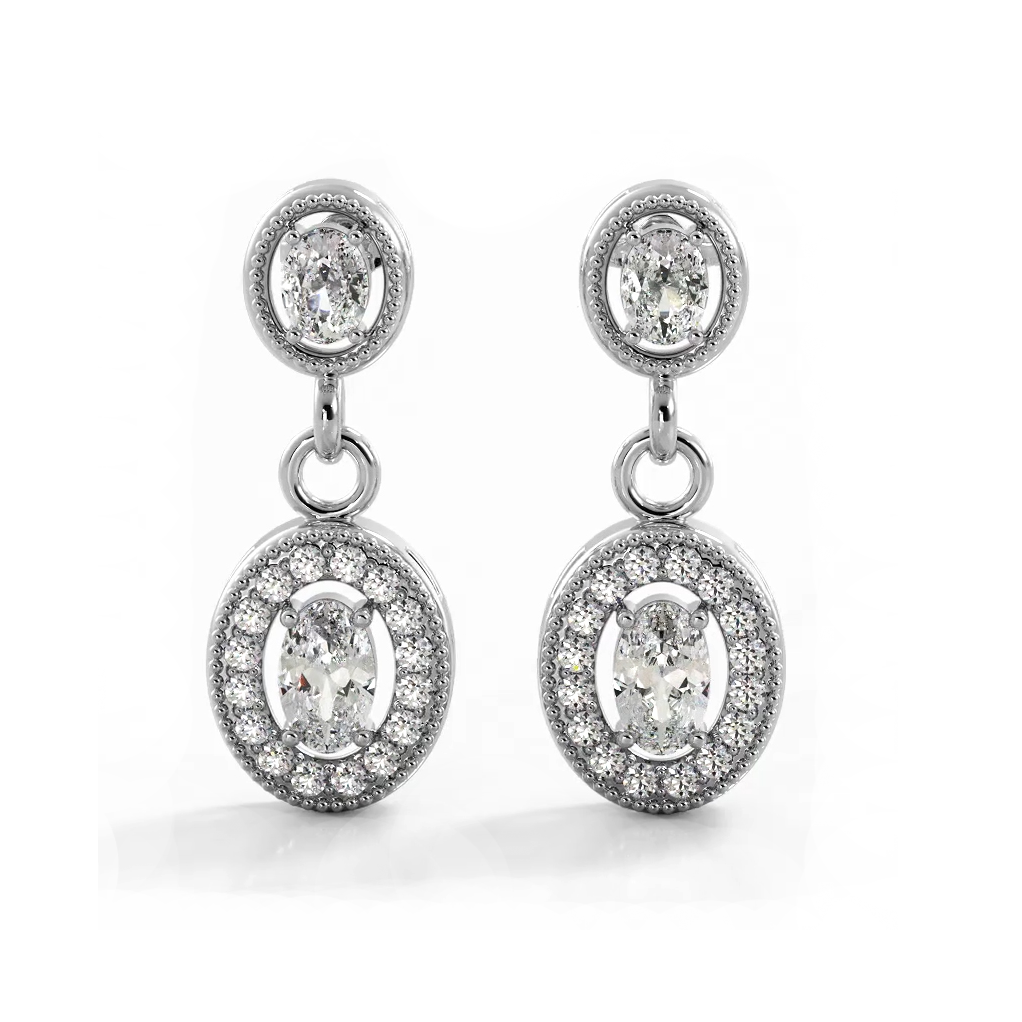 1.0 CTW Vintage Inspired Oval & Round Diamond Drop Earrings – Elegant Jewelry for Weddings, Parties & Special Occasions