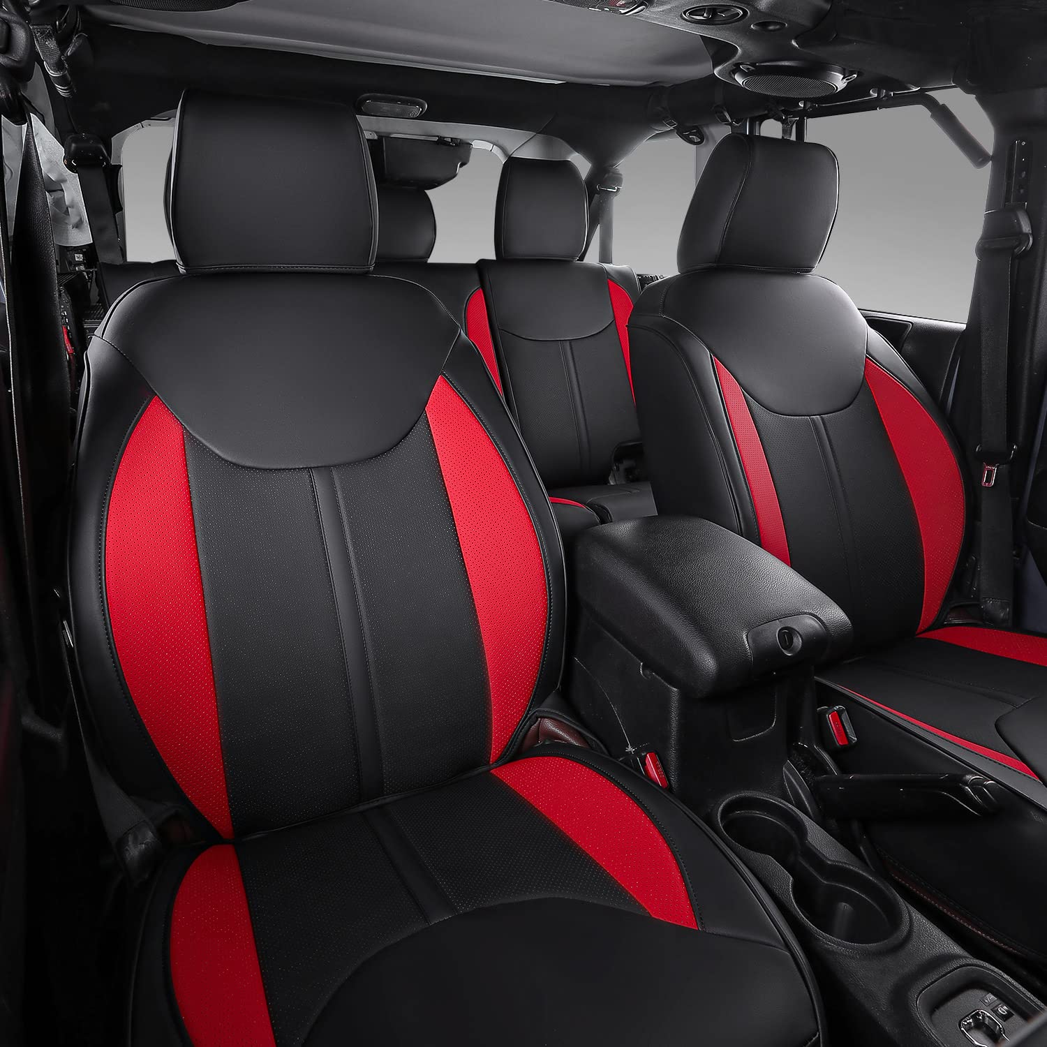 Xipoo PU Leather Car Seat Covers Full Set for 2013-2017 Jeep Wrangler JK 4 Door - Black & Red Replacement Seat Protectors | Durable & Comfortable for Off-Roading, Daily Commuting & Adventure Trips